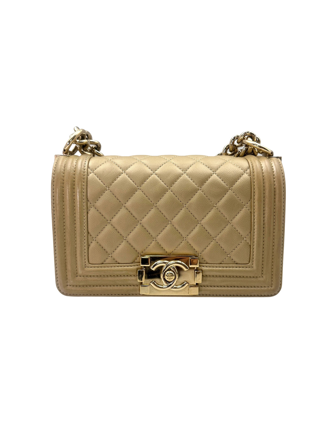 Chanel LeBoy Beige Quilted Leather Small Size Flap Bag With Gold Buckle(24***26) CC1573