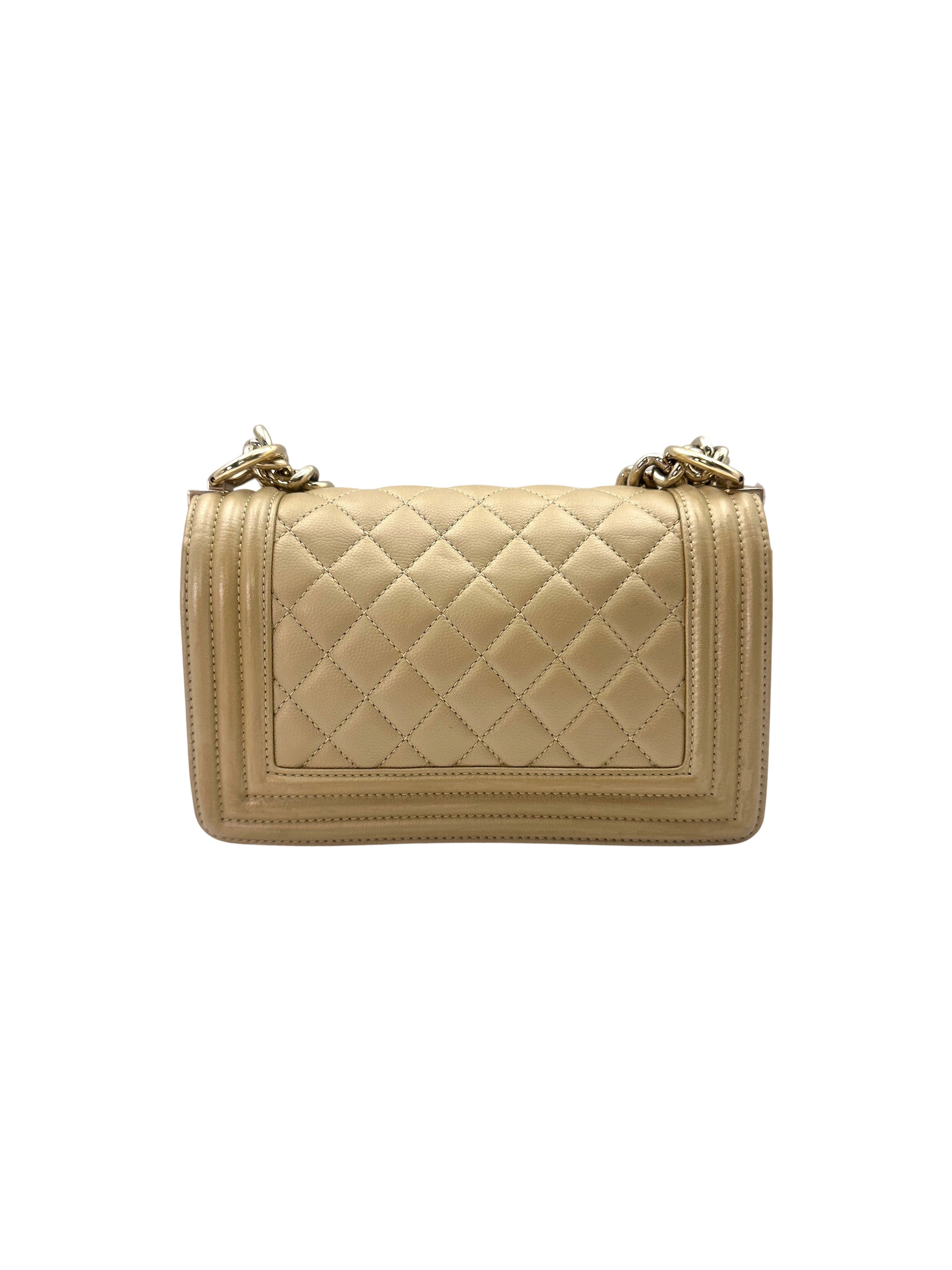Chanel LeBoy Beige Quilted Leather Small Size Flap Bag With Gold Buckle(24***26) CC1573