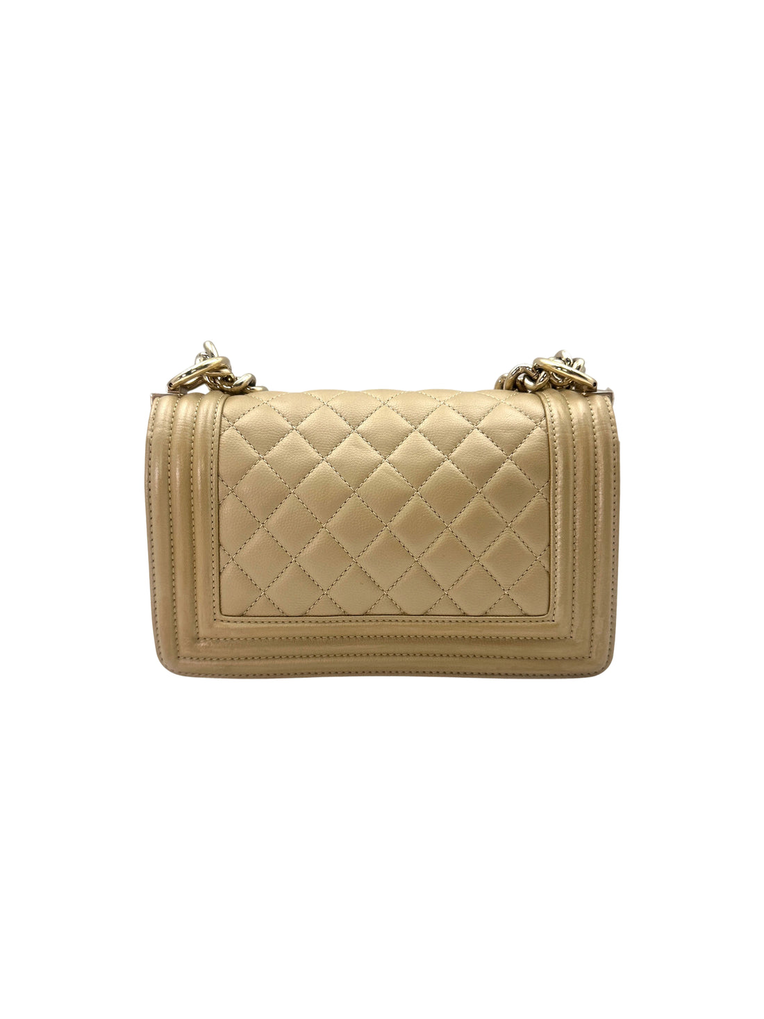 Chanel LeBoy Beige Quilted Leather Small Size Flap Bag With Gold Buckle(24***26) CC1573