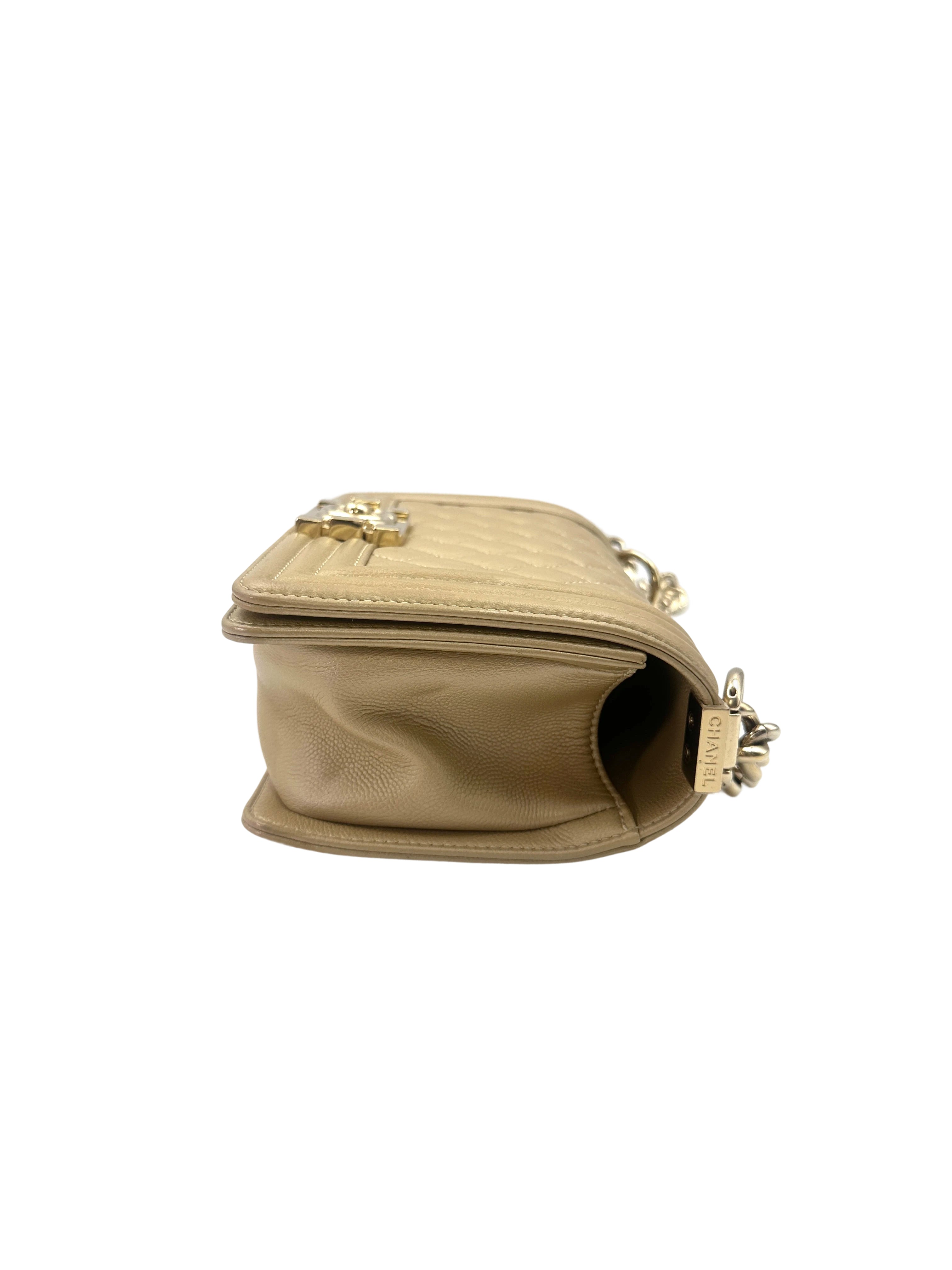 Chanel LeBoy Beige Quilted Leather Small Size Flap Bag With Gold Buckle(24***26) CC1573