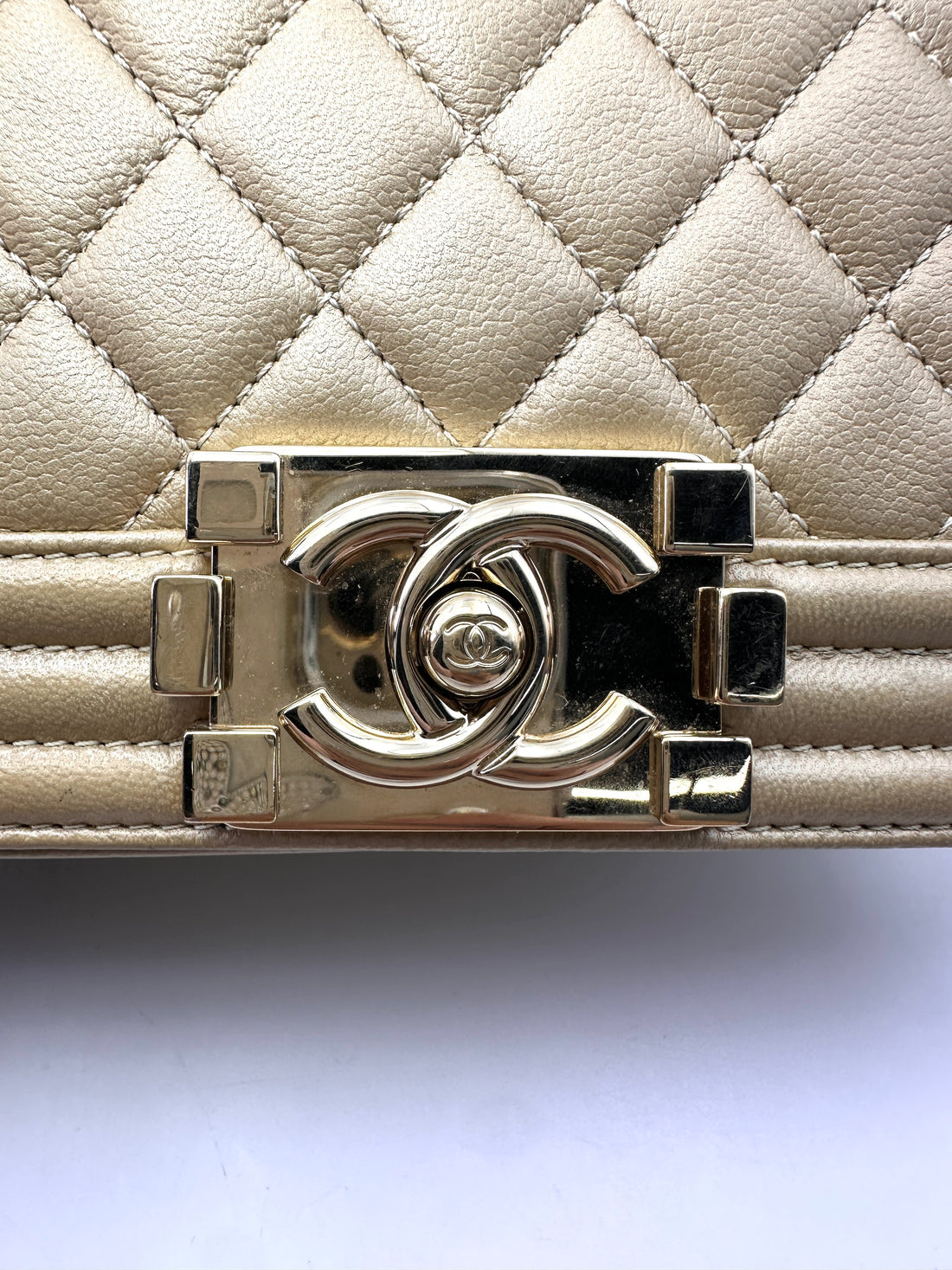 Chanel LeBoy Beige Quilted Leather Small Size Flap Bag With Gold Buckle(24***26) CC1573