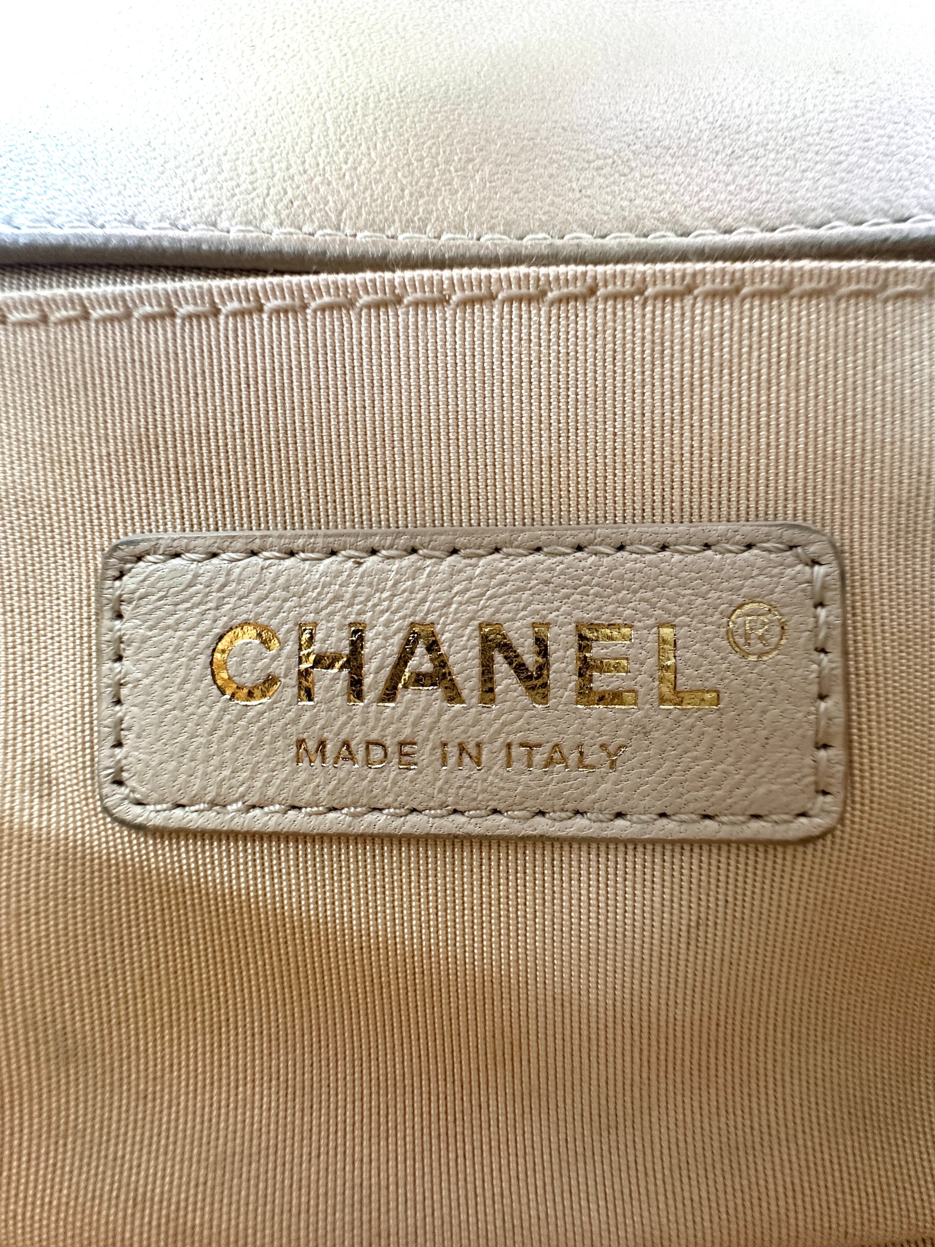 Chanel LeBoy Beige Quilted Leather Small Size Flap Bag With Gold Buckle(24***26) CC1573
