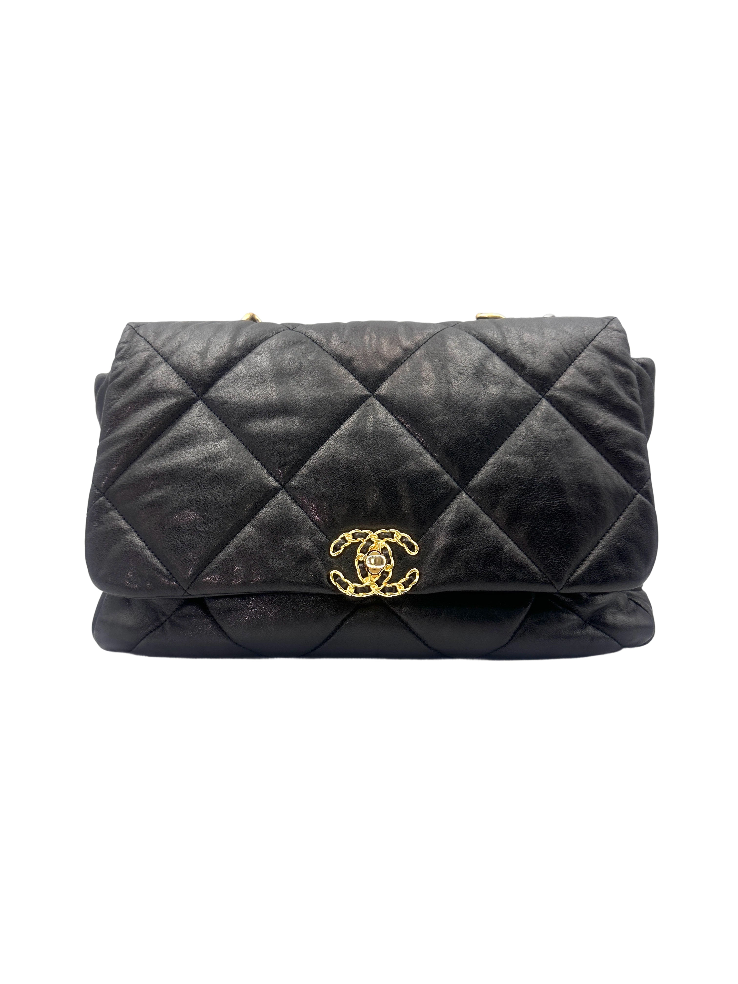 Chanel 19 Black Quilted Leather Large Size Flap Bag With Gold Buckle(29***80) CC1576
