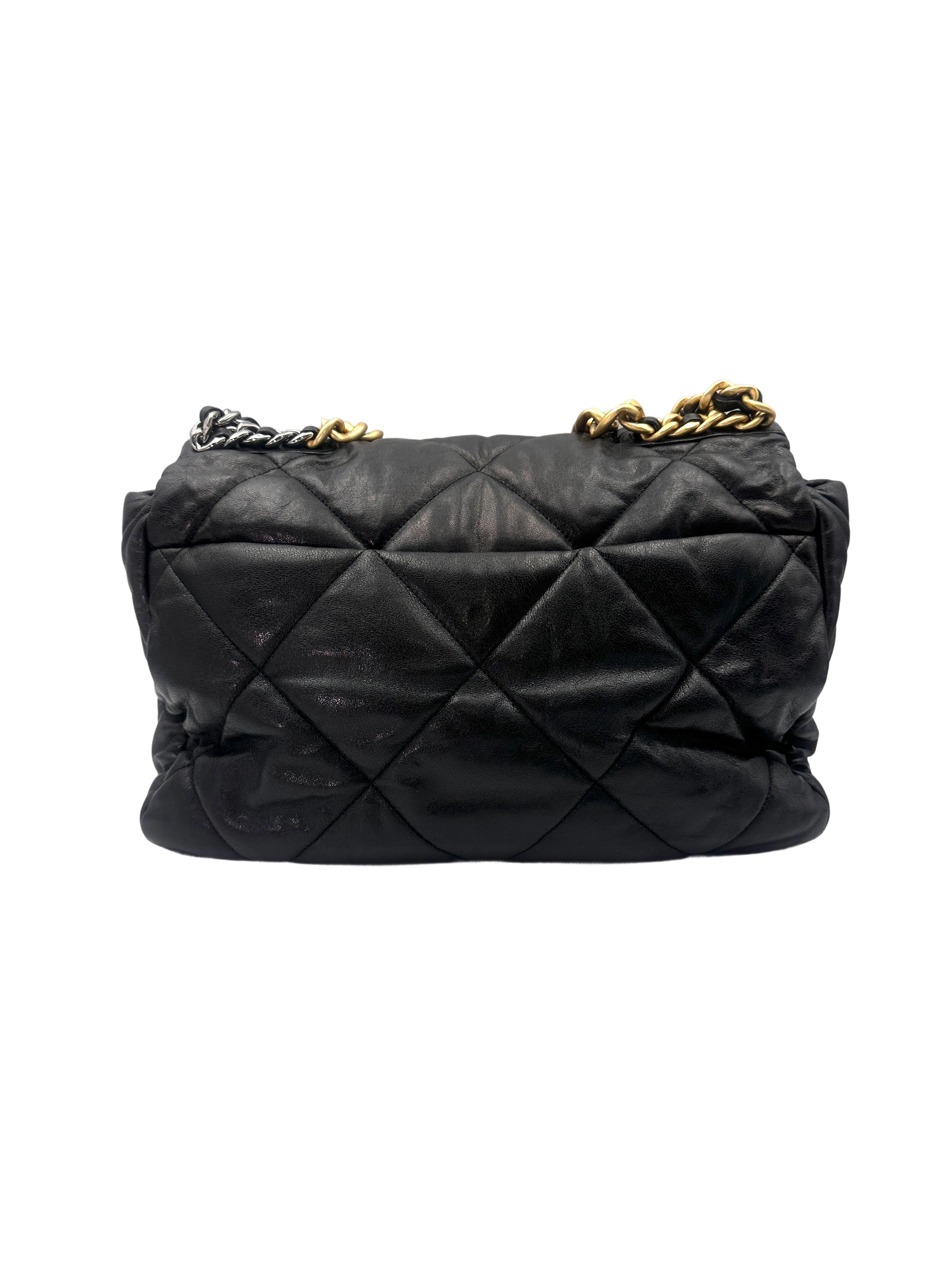 Chanel 19 Black Quilted Leather Large Size Flap Bag With Gold Buckle(29***80) CC1576
