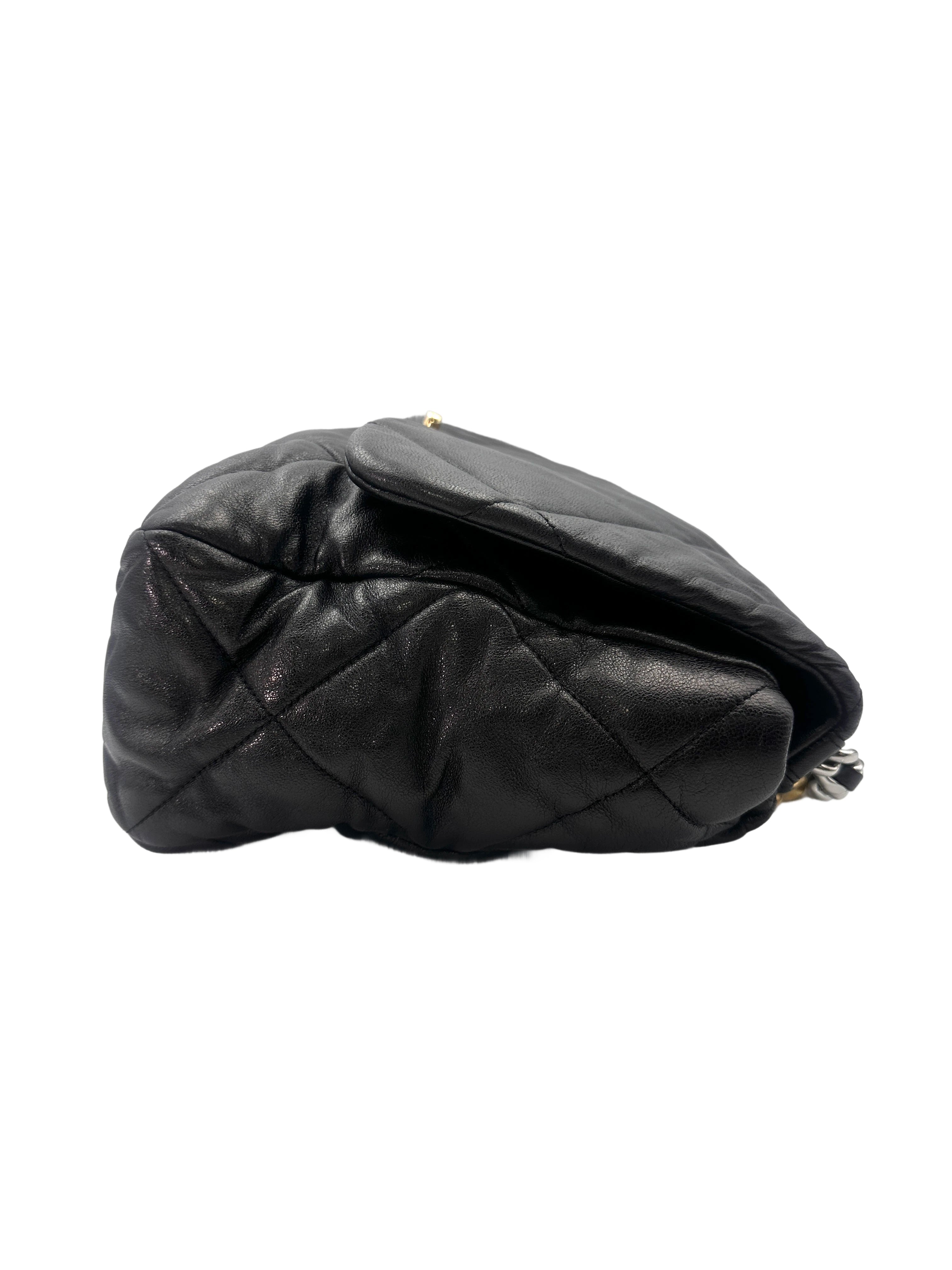 Chanel 19 Black Quilted Leather Large Size Flap Bag With Gold Buckle(29***80) CC1576