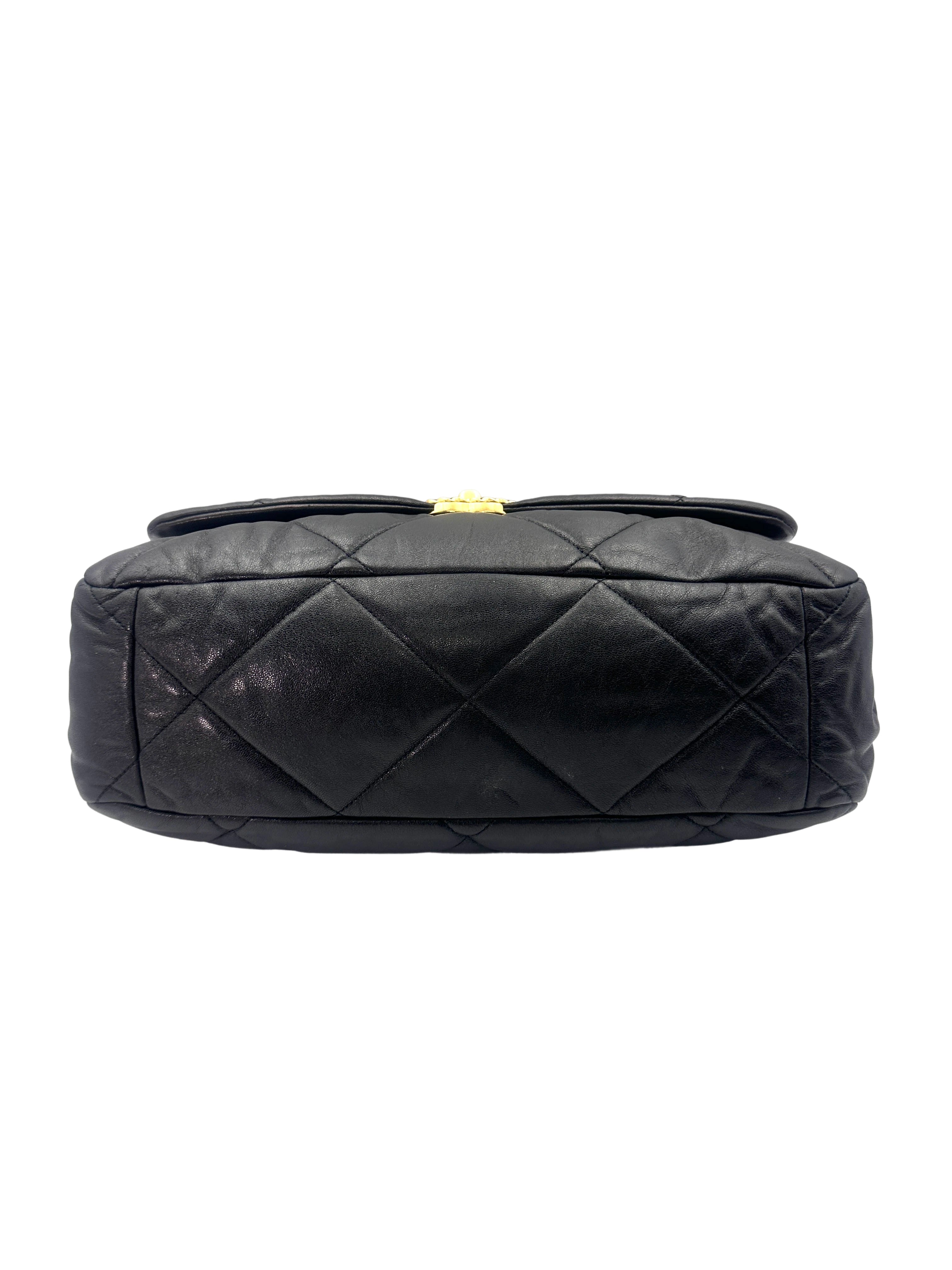 Chanel 19 Black Quilted Leather Large Size Flap Bag With Gold Buckle(29***80) CC1576