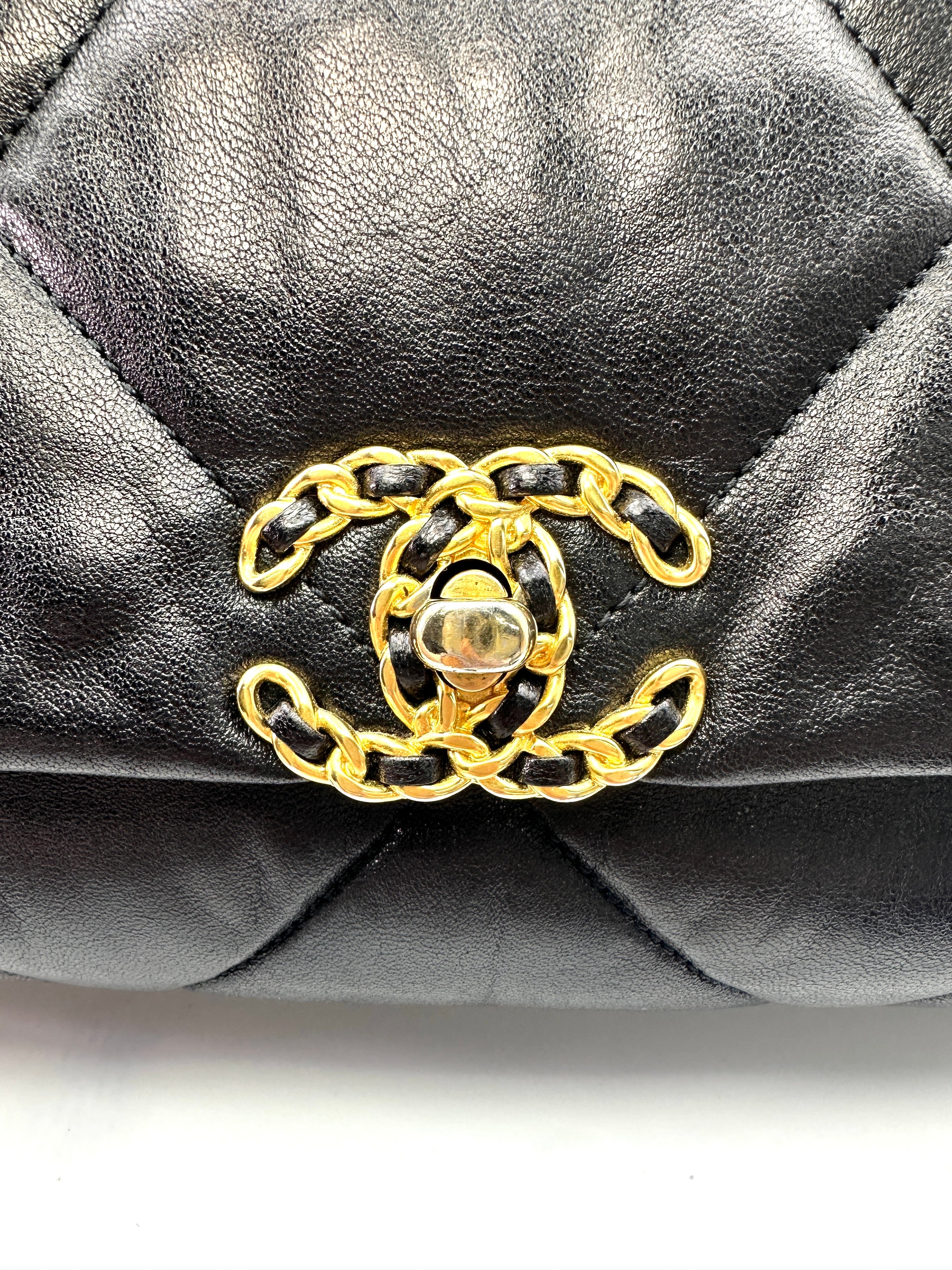 Chanel 19 Black Quilted Leather Large Size Flap Bag With Gold Buckle(29***80) CC1576