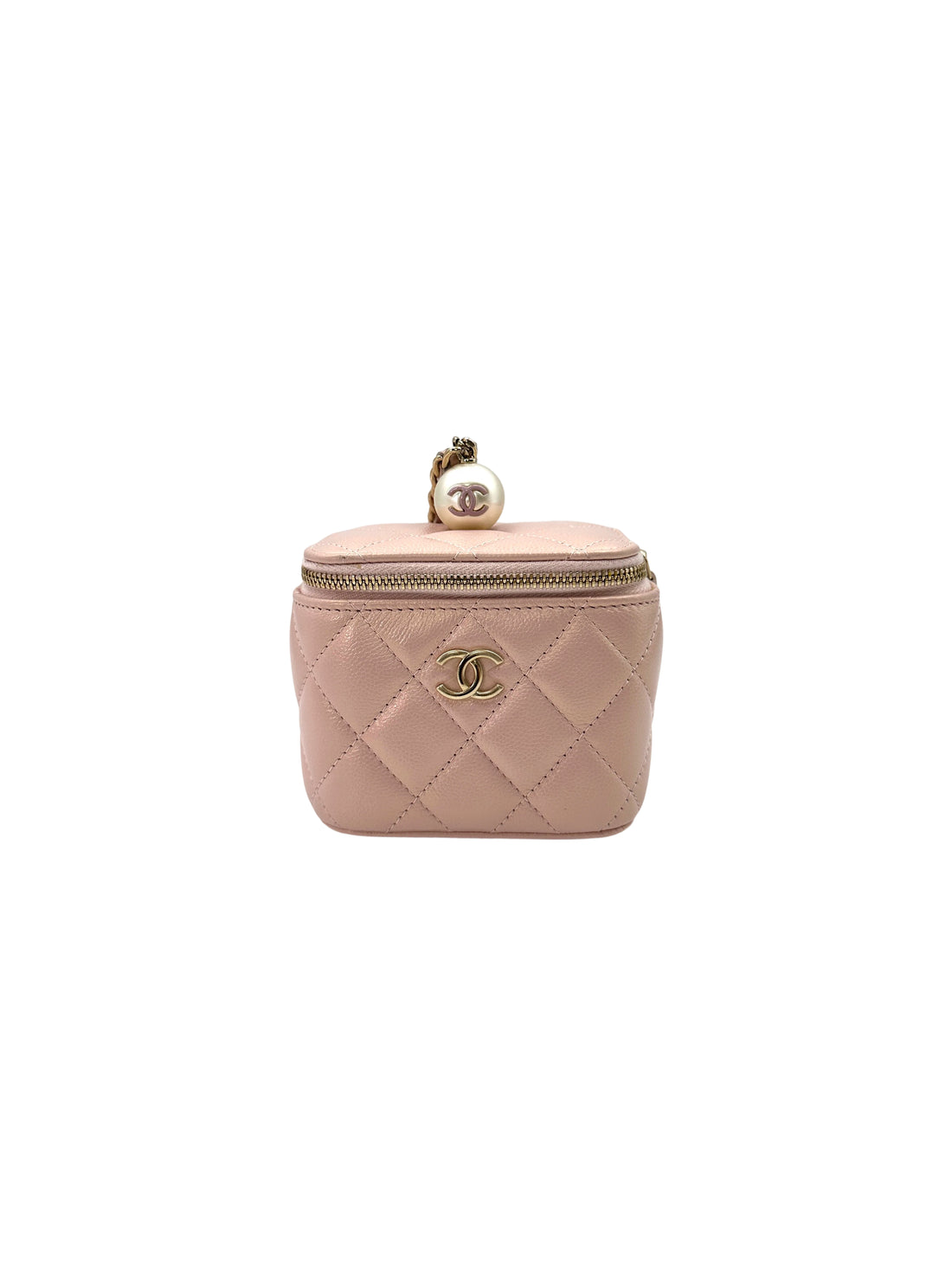 Chanel Pink Quilted Leather Vanity Case With Pearl Crush Adjustable Strap Ball(31***52) CC1579