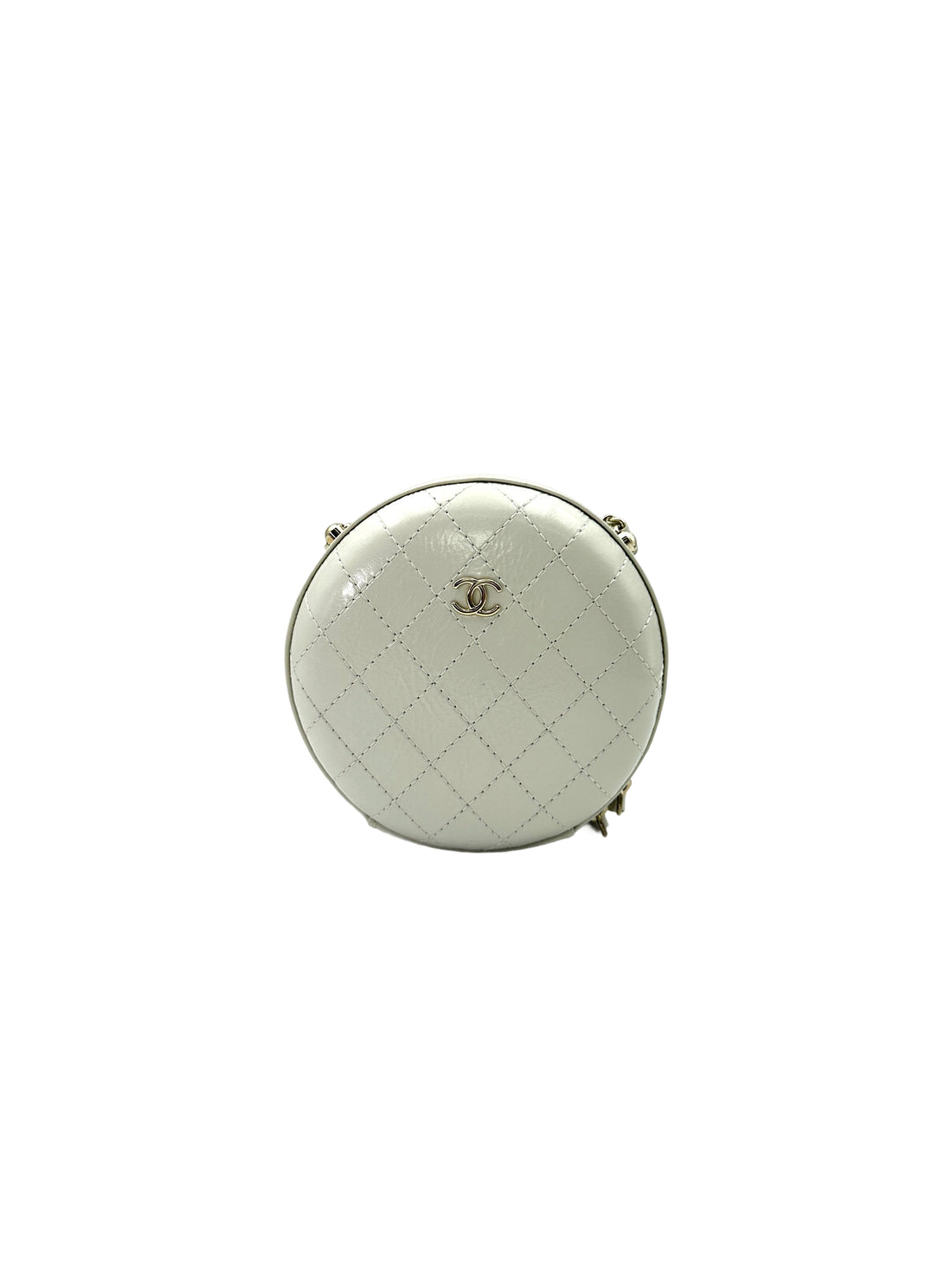 Chanel White Quilted Leather Round Clutch With Chain(27***63) CC1581