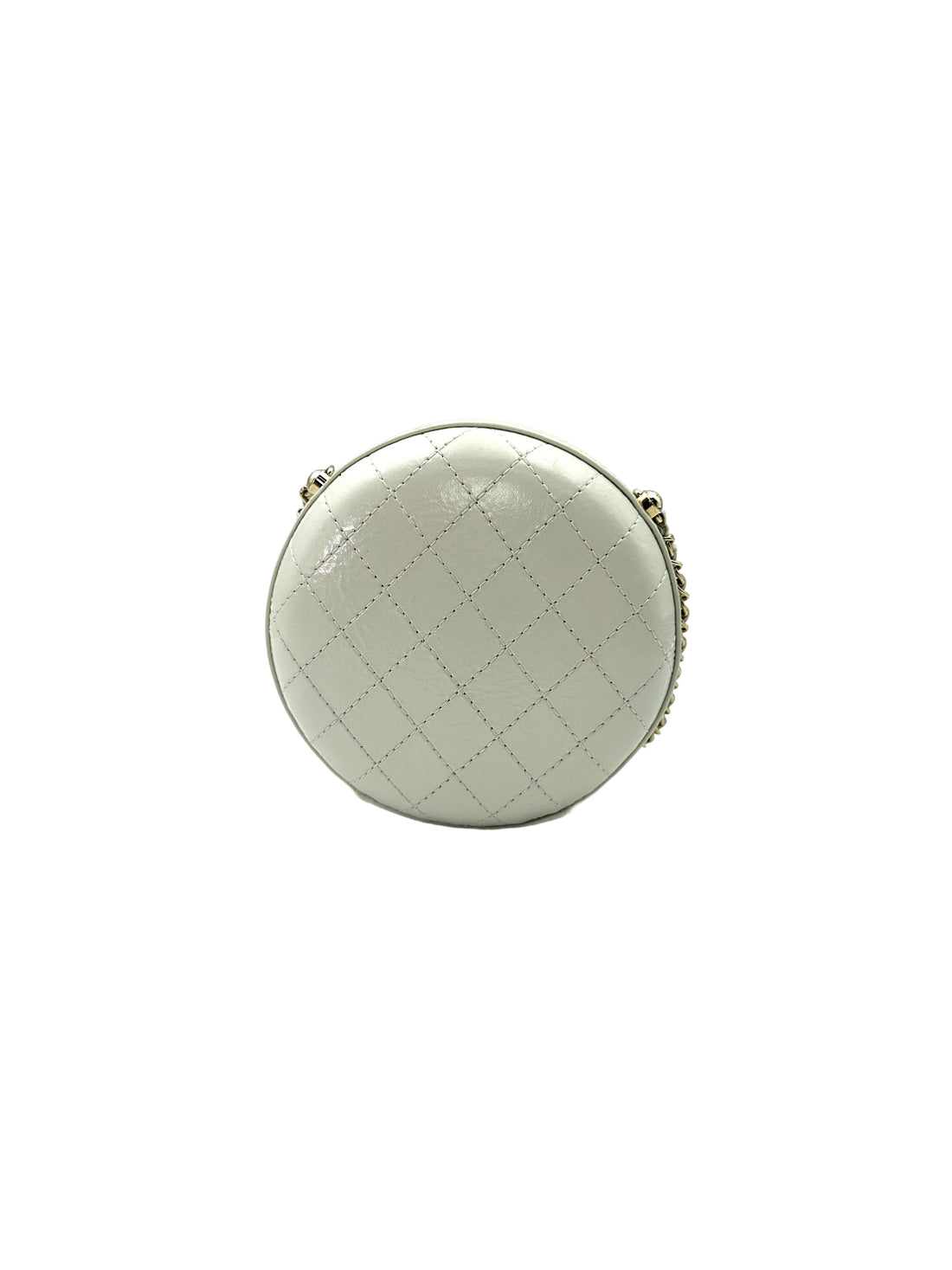 Chanel White Quilted Leather Round Clutch With Chain(27***63) CC1581