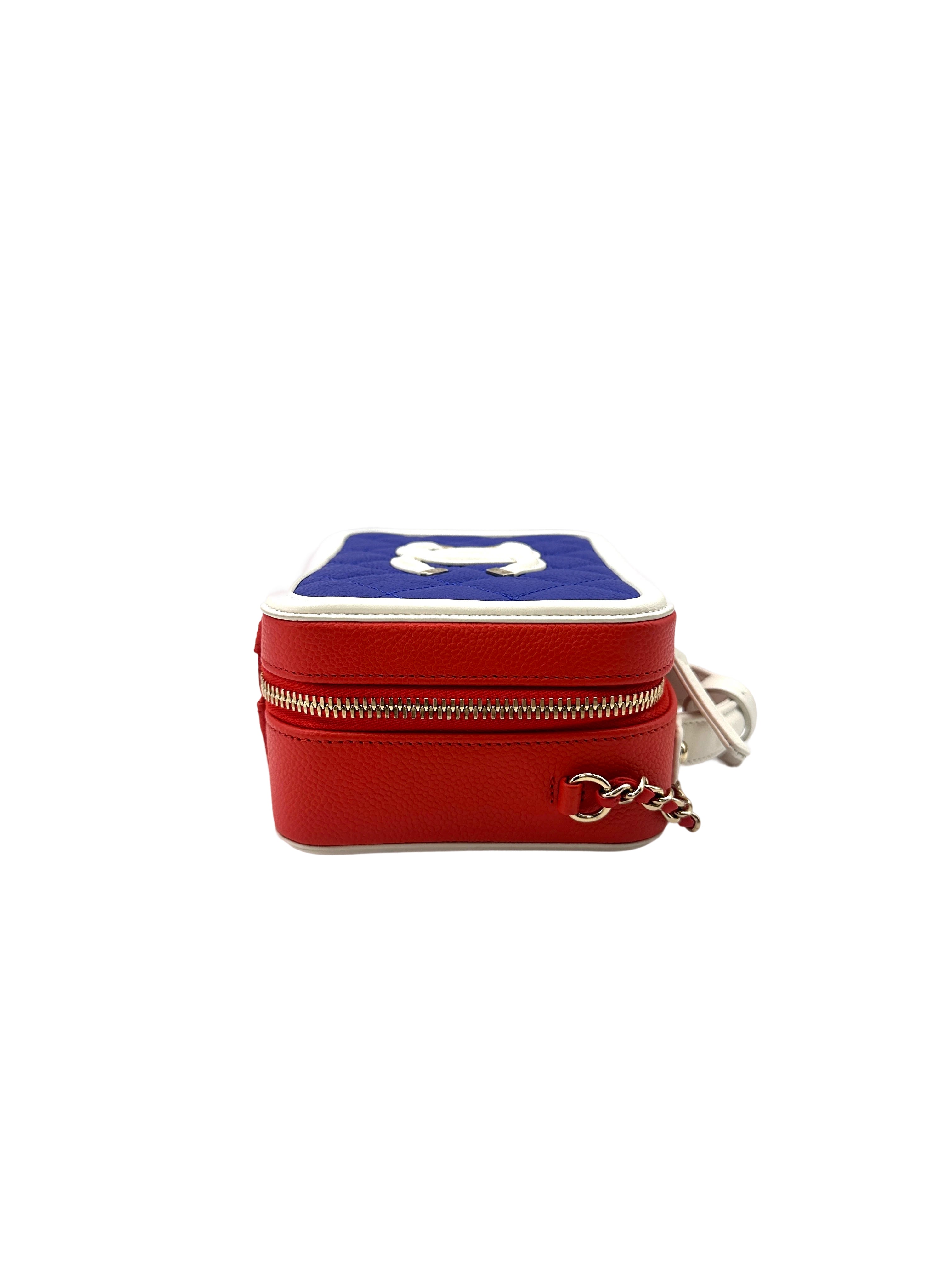 Chanel CC Filigree Blue/White Quilted Calfskin Medium Size Top Handle Vanity Case(27***50) CC1583