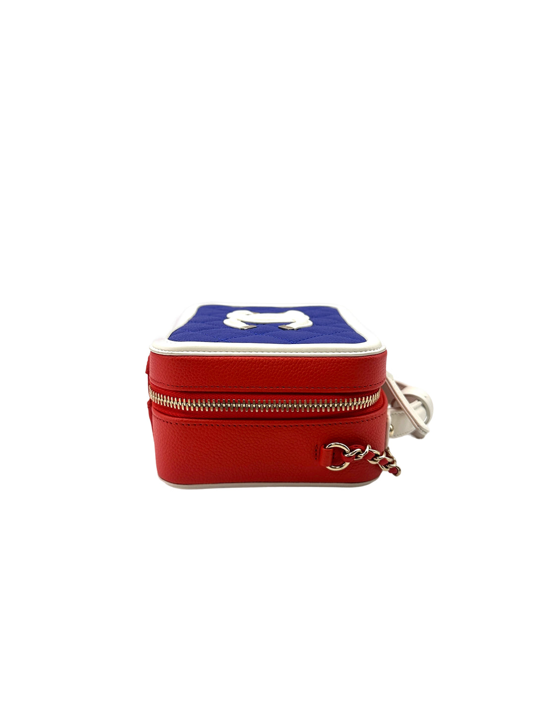 Chanel CC Filigree Blue/White Quilted Calfskin Medium Size Top Handle Vanity Case(27***50) CC1583