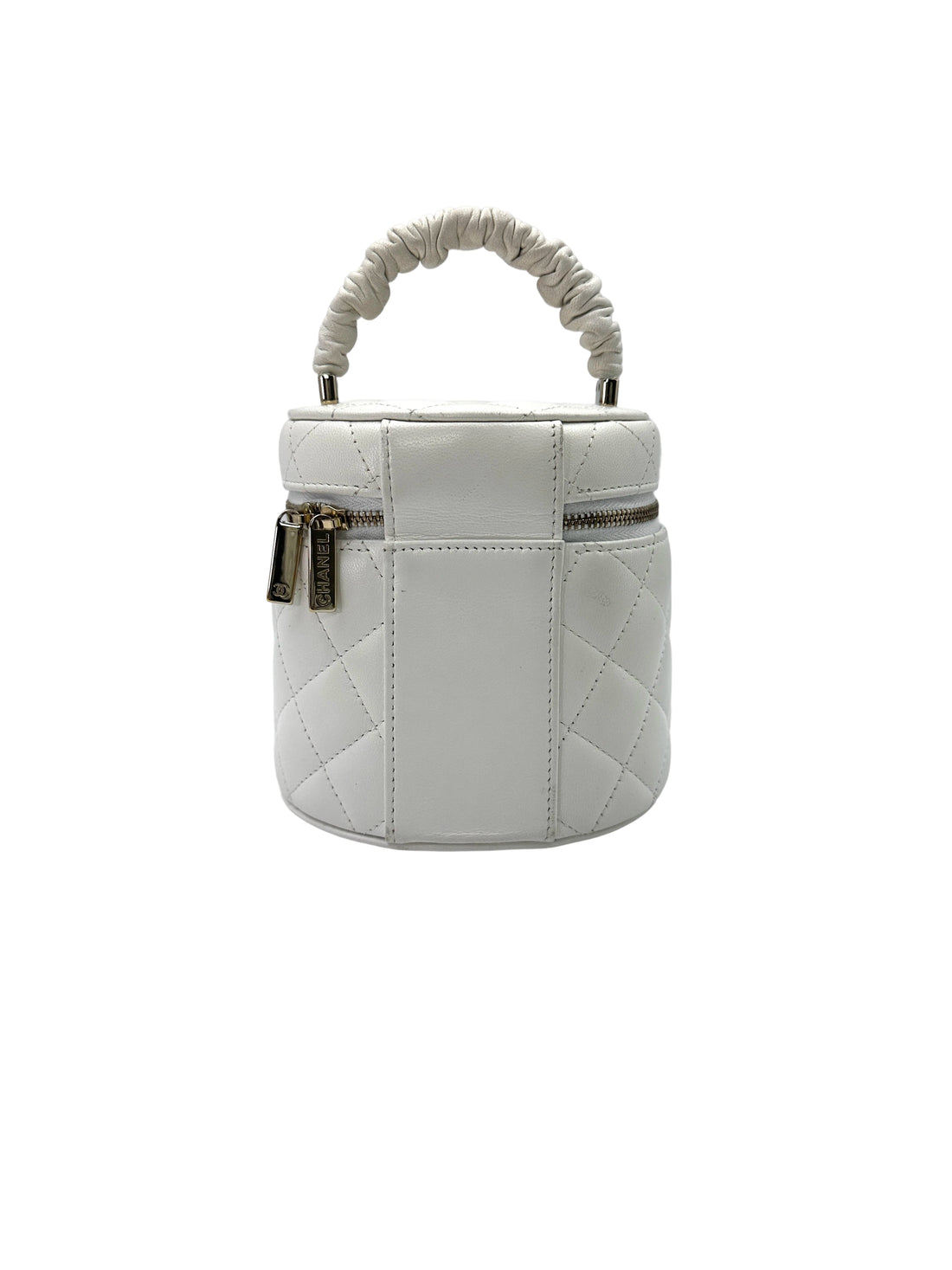 Chanel White Quilted Lambskin Large Size Vanity Case With Ruffled Top Handle(32***25) CC1582