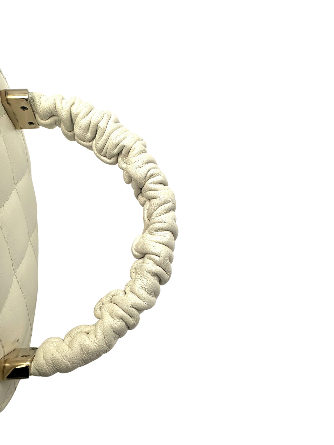 Chanel White Quilted Lambskin Large Size Vanity Case With Ruffled Top Handle(32***25) CC1582