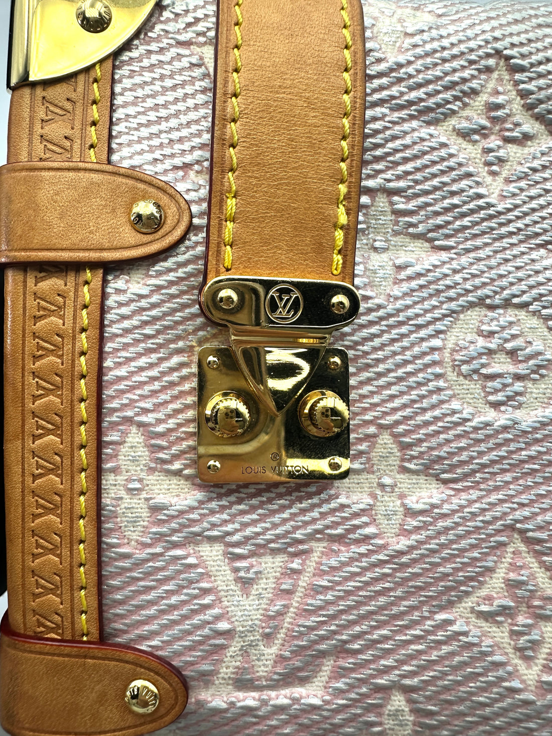 Louis Vuitton 23S Side Trunk Pink Monogram Denim Shoulder Bag IRIS087