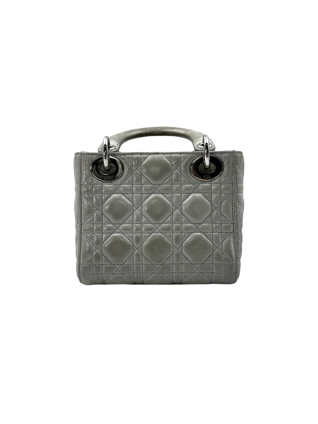 Christian Dior Lady Dior Beige Metallic Cannage Leather Handle Bag With Silver Charms DR577