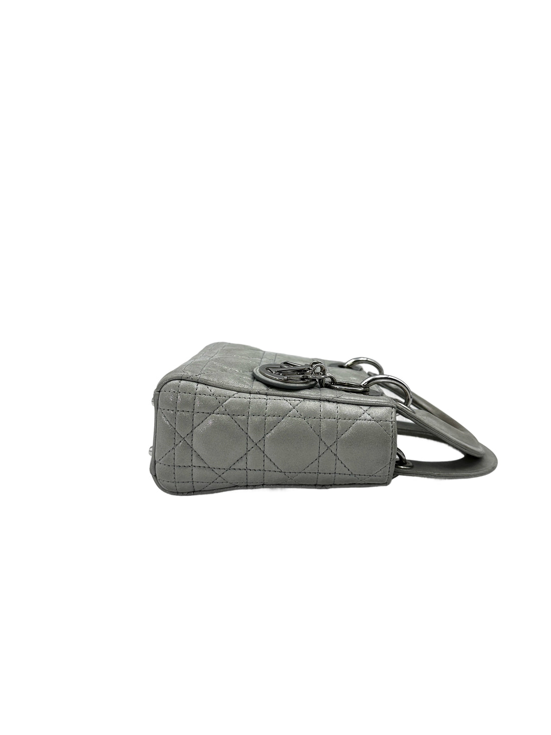 Christian Dior Lady Dior Beige Metallic Cannage Leather Handle Bag With Silver Charms DR577