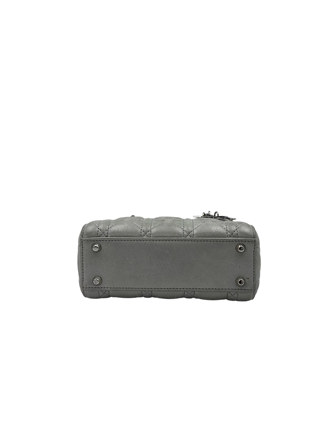 Christian Dior Lady Dior Beige Metallic Cannage Leather Handle Bag With Silver Charms DR577