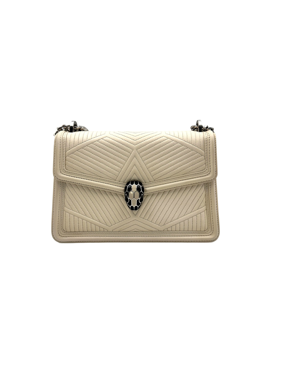 Bvlgari Serpenti Forever Diaond Blast White Quilted Leather Shoulder Bag BS34