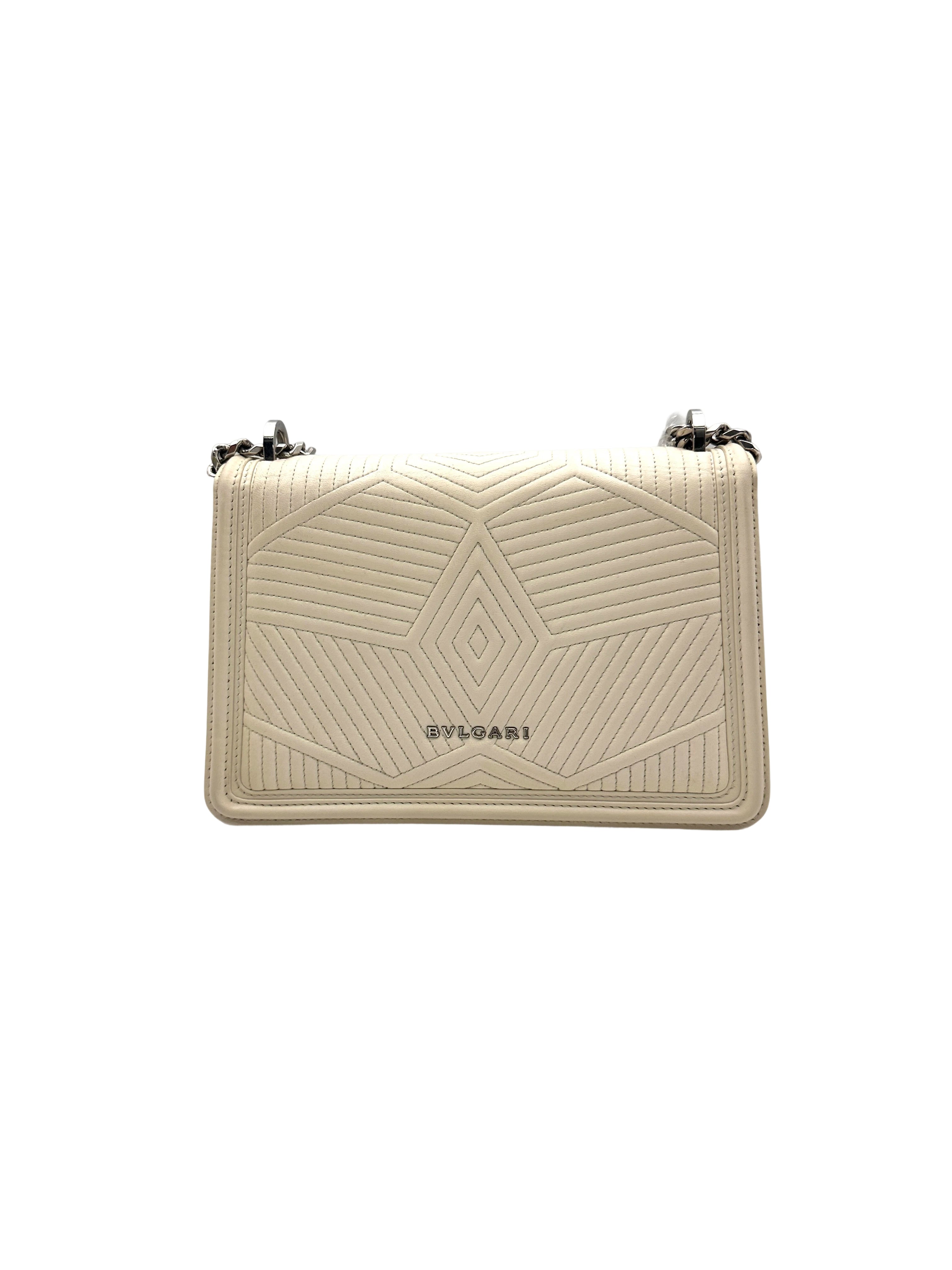 Bvlgari Serpenti Forever Diaond Blast White Quilted Leather Shoulder Bag BS34
