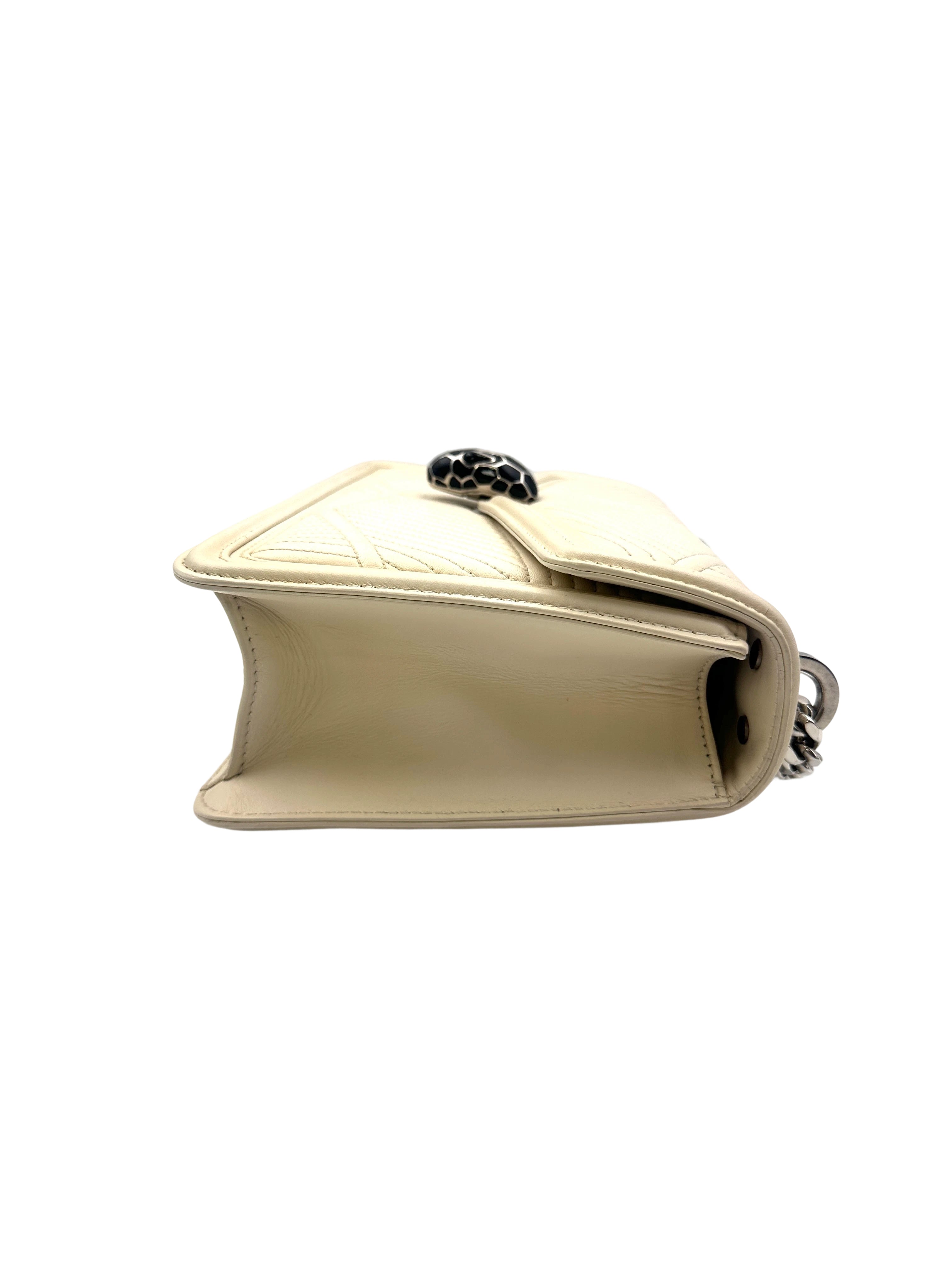 Bvlgari Serpenti Forever Diaond Blast White Quilted Leather Shoulder Bag BS34