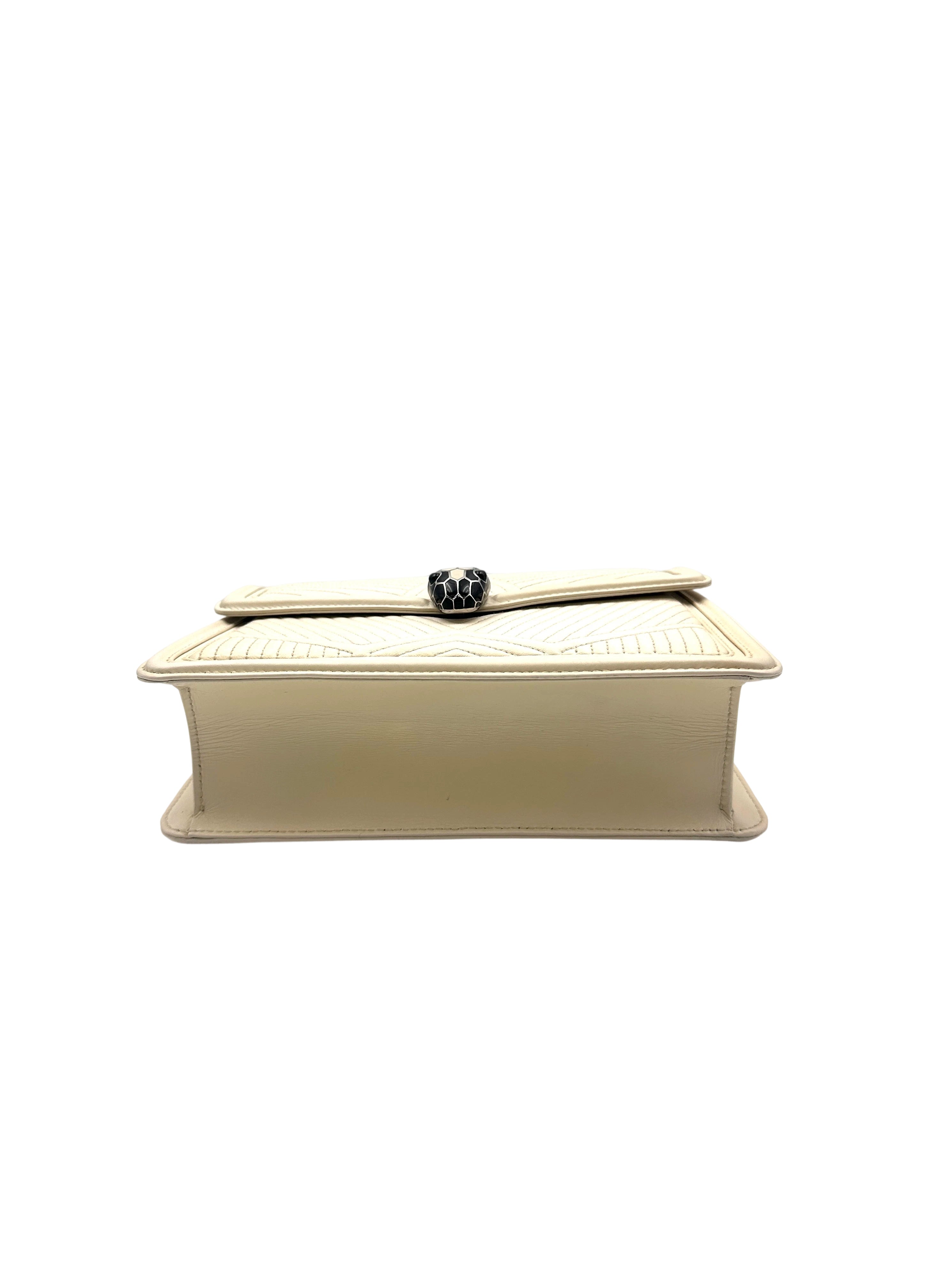 Bvlgari Serpenti Forever Diaond Blast White Quilted Leather Shoulder Bag BS34