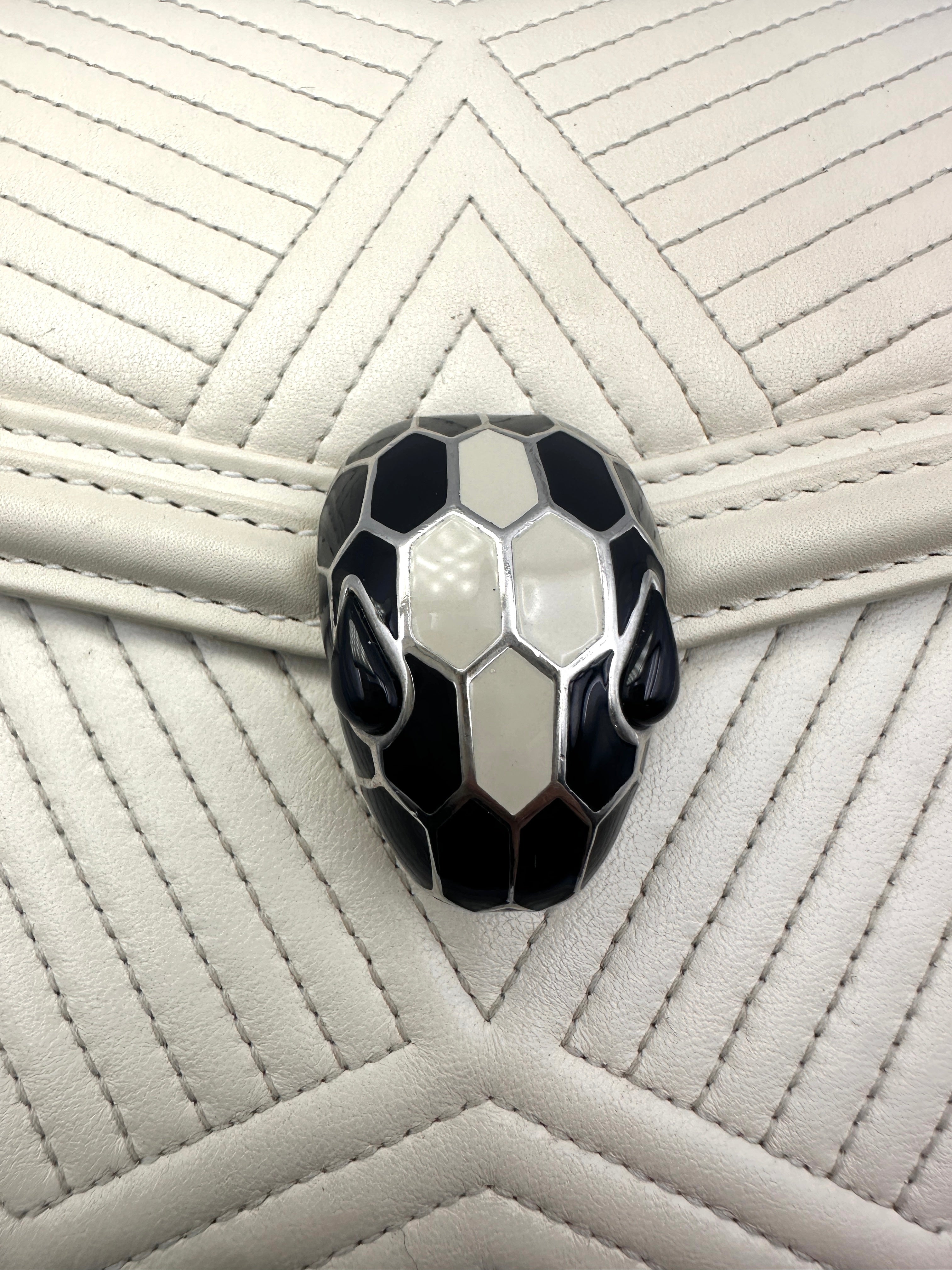 Bvlgari Serpenti Forever Diaond Blast White Quilted Leather Shoulder Bag BS34