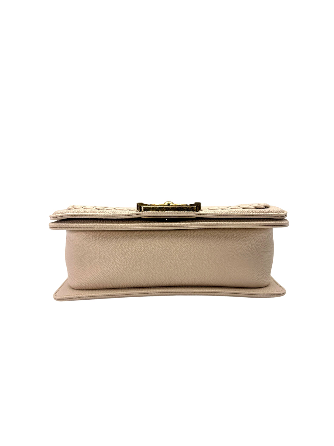 Chanel LeBoy Beige Chevron Quilted Leather Flap Bag With Braided Trim And Aged Gold Buckle(25***48) CC1589