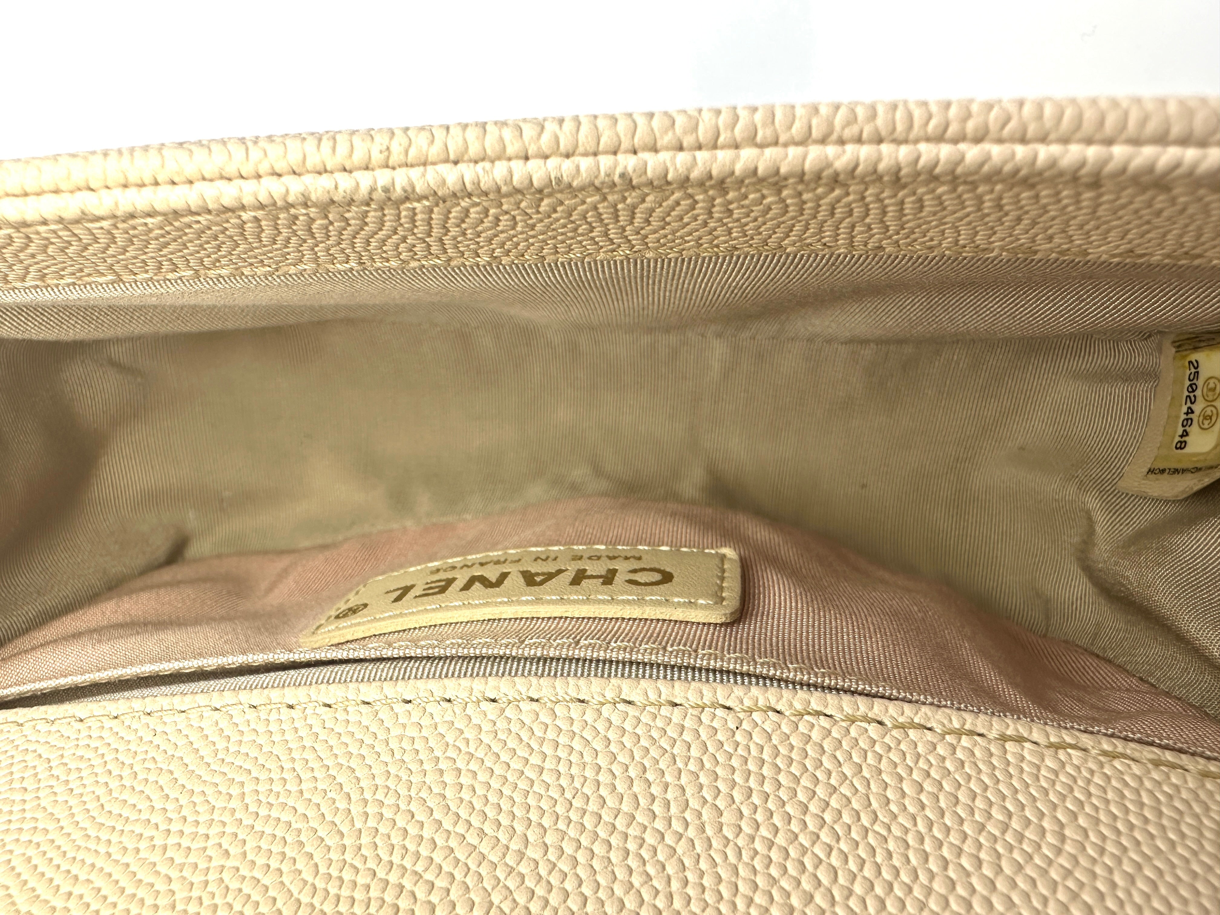 Chanel LeBoy Beige Chevron Quilted Leather Flap Bag With Braided Trim And Aged Gold Buckle(25***48) CC1589
