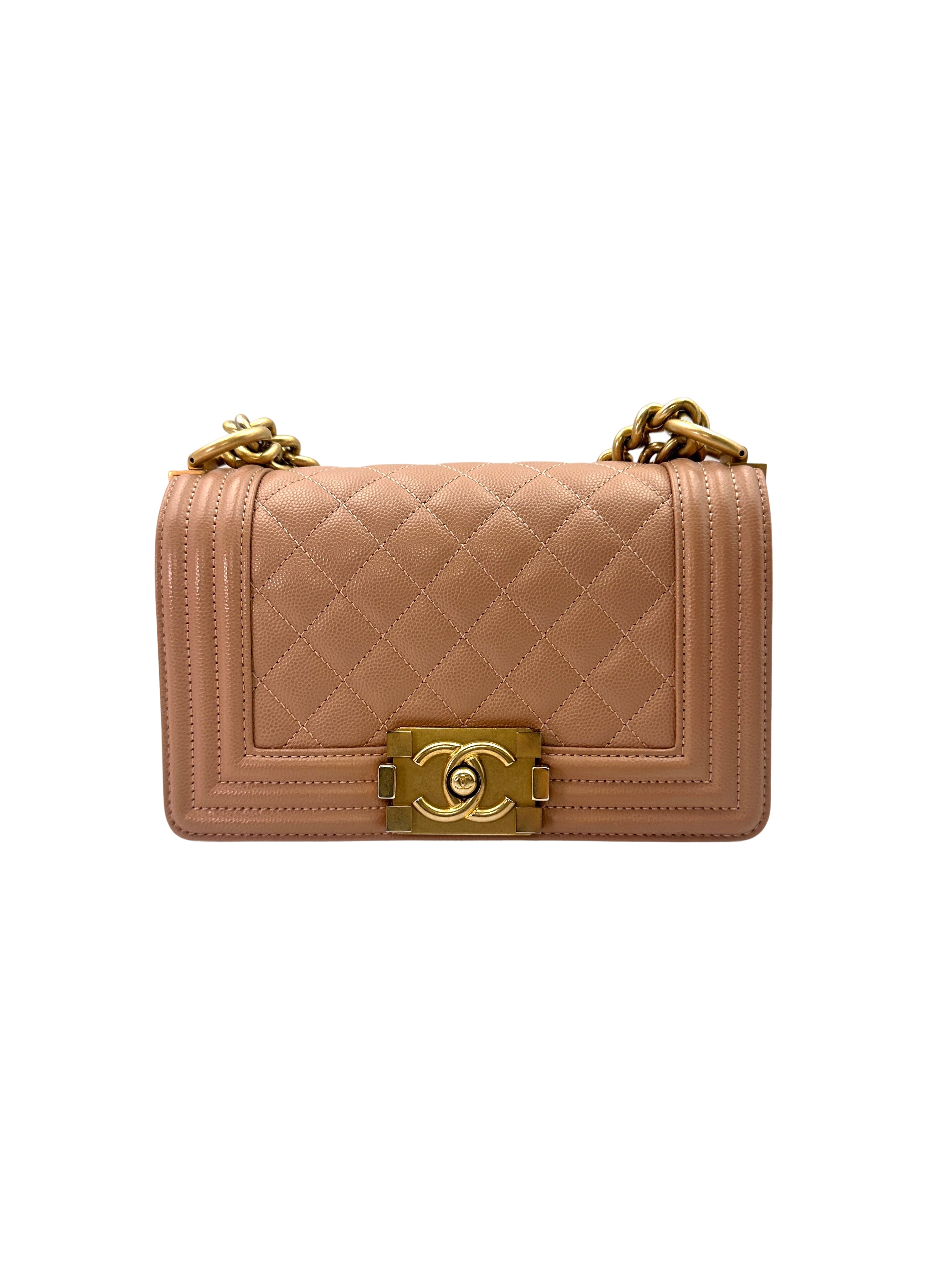 Chanel LeBoy Beige Quilted Leather Small Size Flap Bag With Gold Buckle(25***82) CC1590