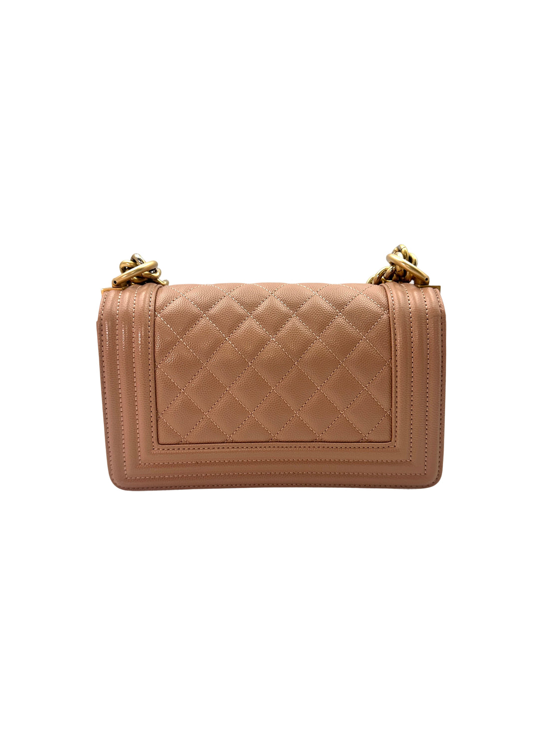 Chanel LeBoy Beige Quilted Leather Small Size Flap Bag With Gold Buckle(25***82) CC1590