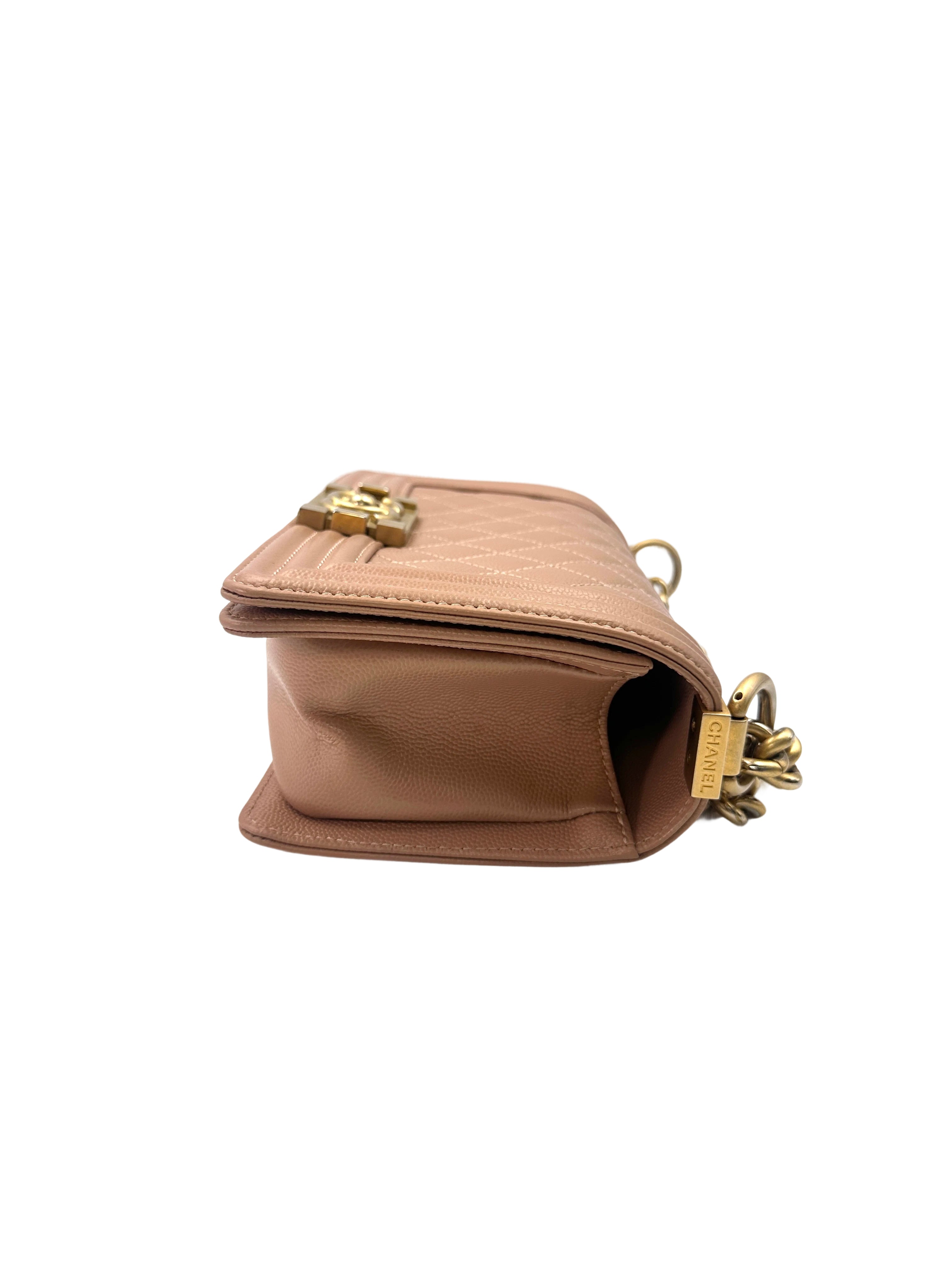 Chanel LeBoy Beige Quilted Leather Small Size Flap Bag With Gold Buckle(25***82) CC1590