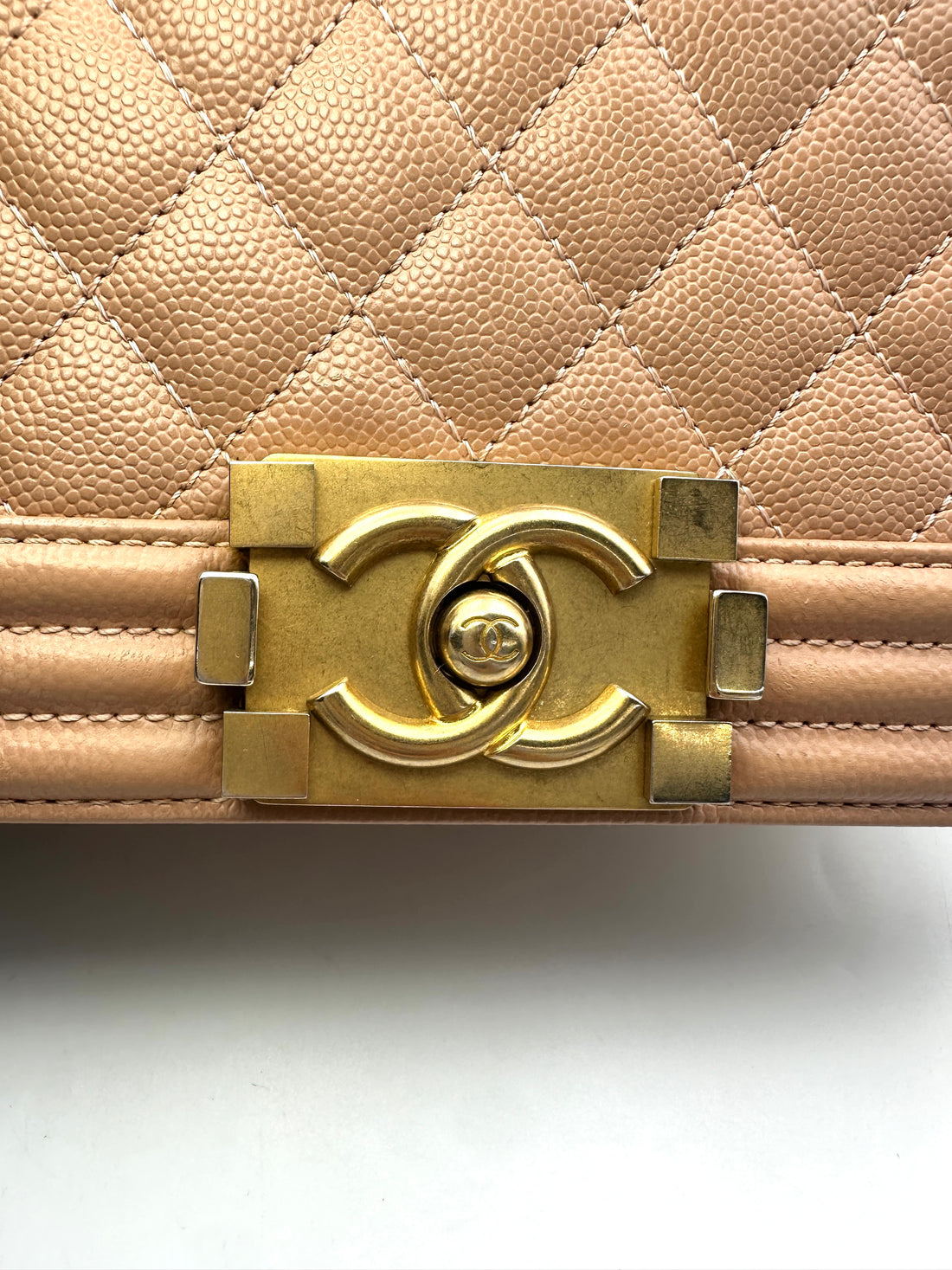 Chanel LeBoy Beige Quilted Leather Small Size Flap Bag With Gold Buckle(25***82) CC1590