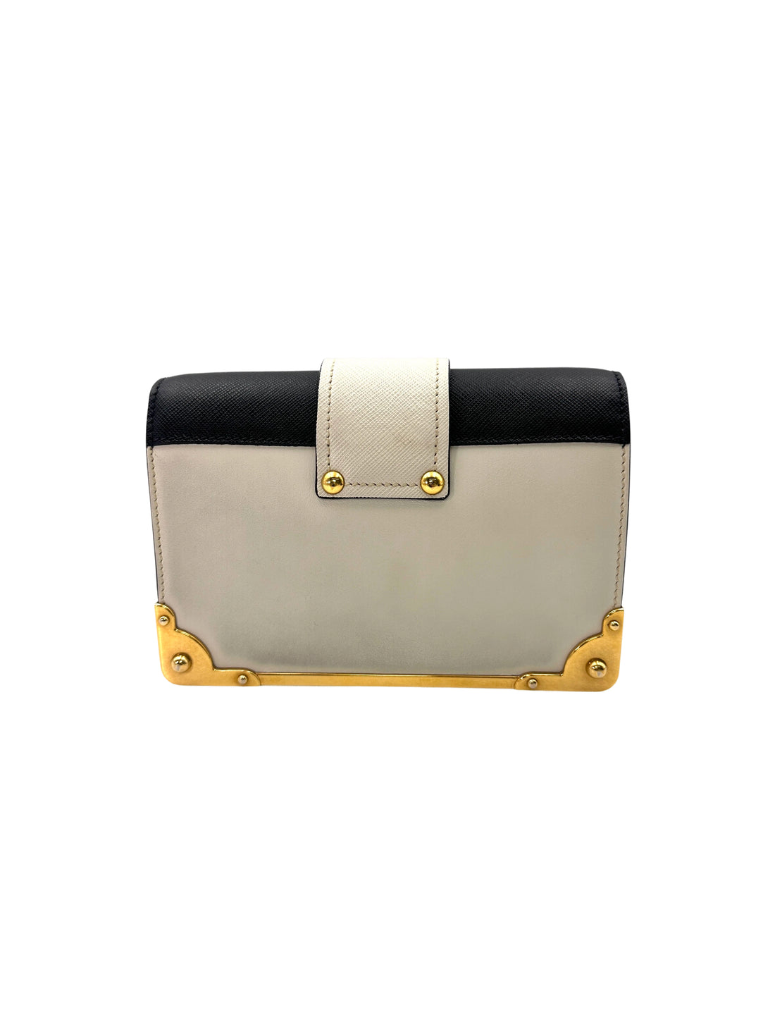 Prada Cahier  Astrology White/Black Saffiano Shoulder Bag With Gold Hardware PR210
