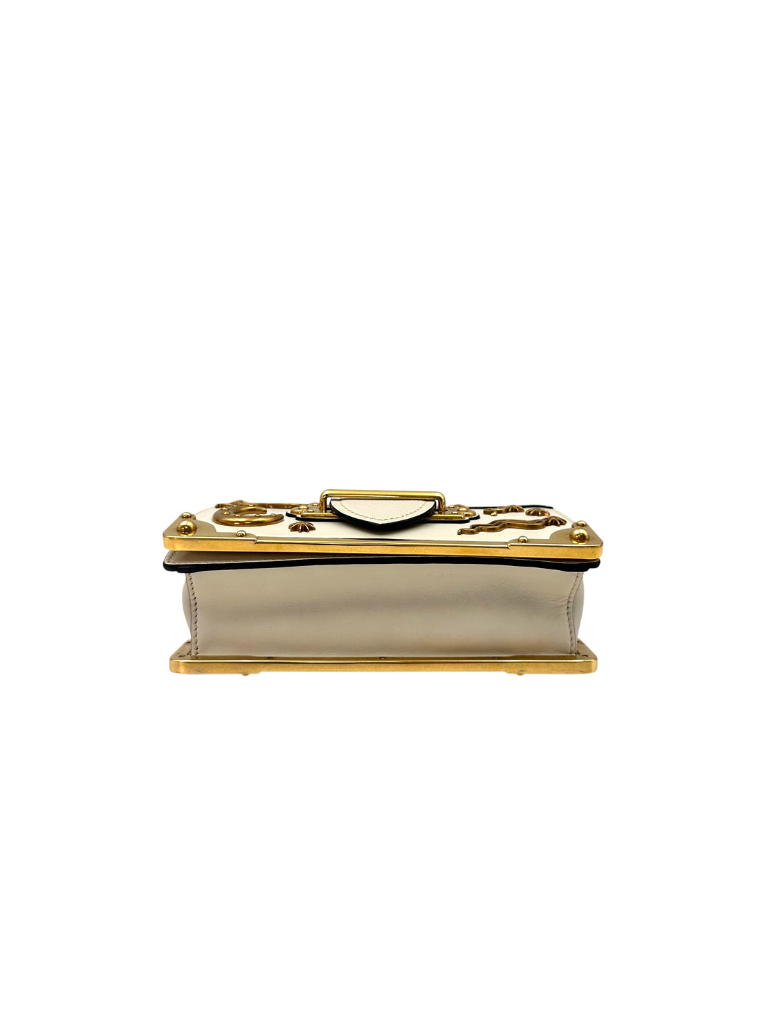 Prada Cahier  Astrology White/Black Saffiano Shoulder Bag With Gold Hardware PR210