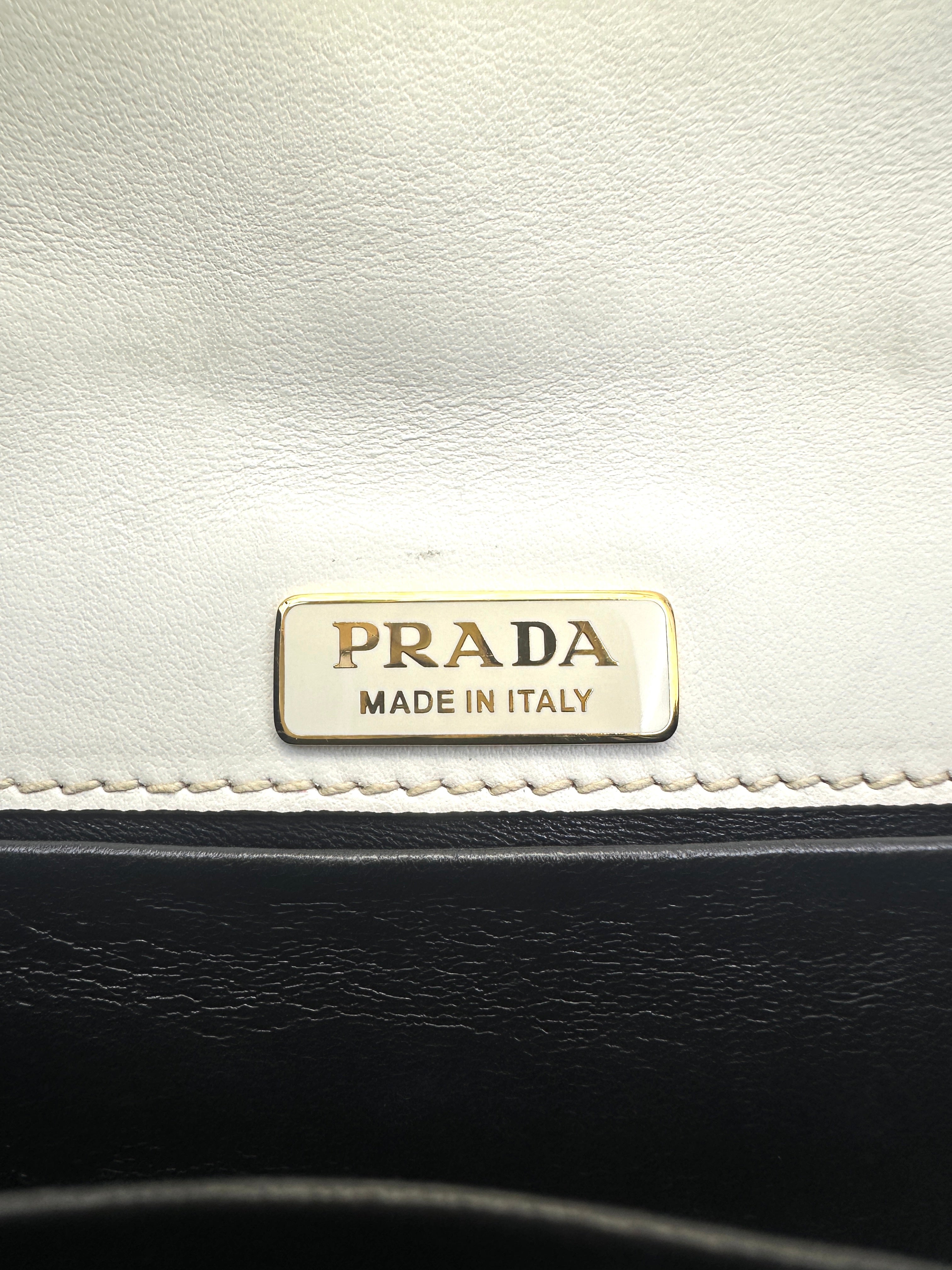 Prada Cahier  Astrology White/Black Saffiano Shoulder Bag With Gold Hardware PR210