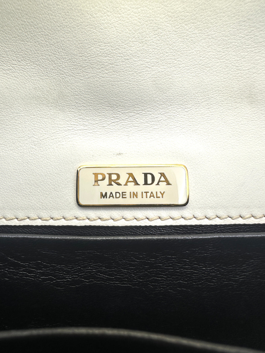 Prada Cahier  Astrology White/Black Saffiano Shoulder Bag With Gold Hardware PR210