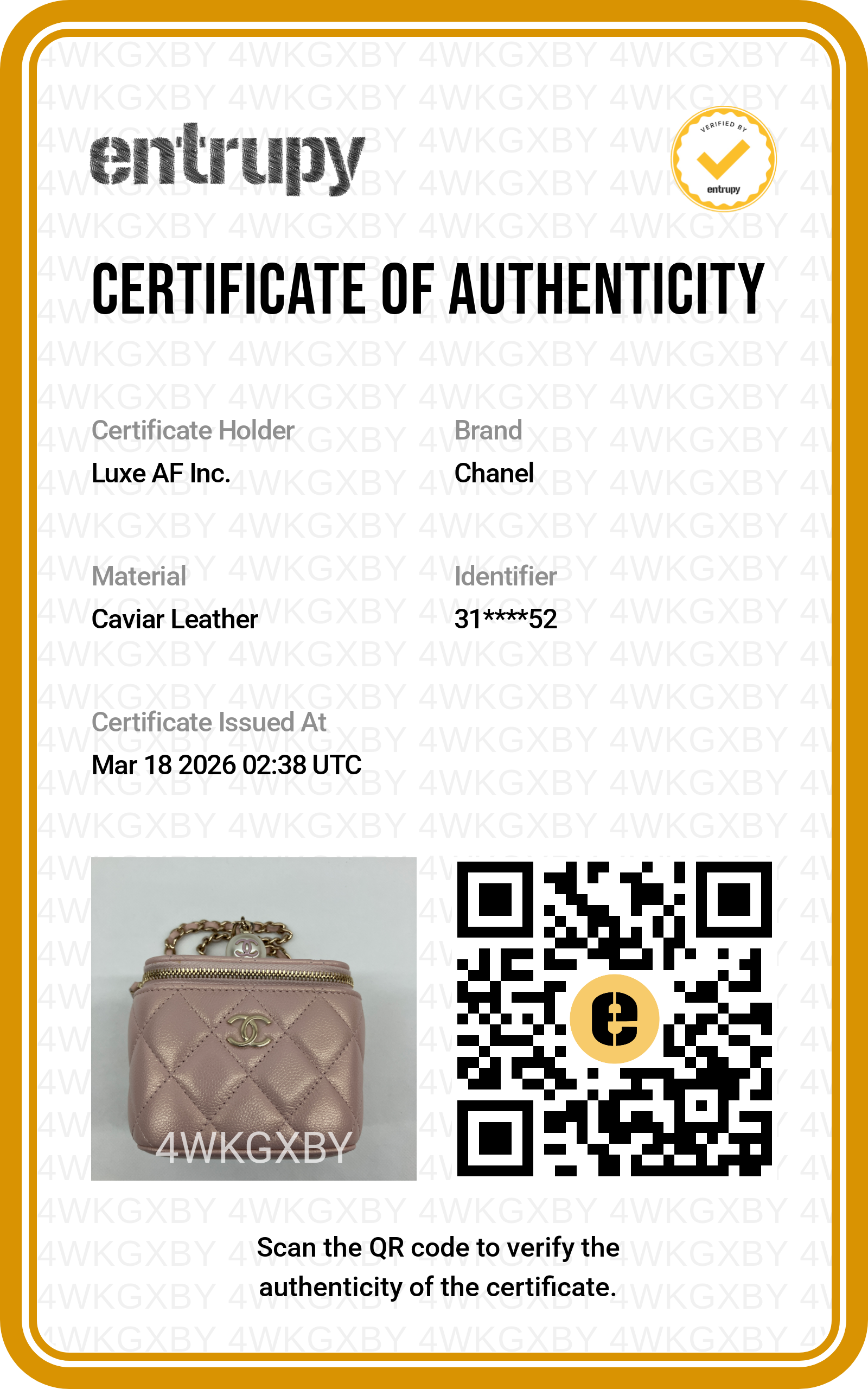 Chanel Pink Quilted Leather Vanity Case With Pearl Crush Adjustable Strap Ball(31***52) CC1579