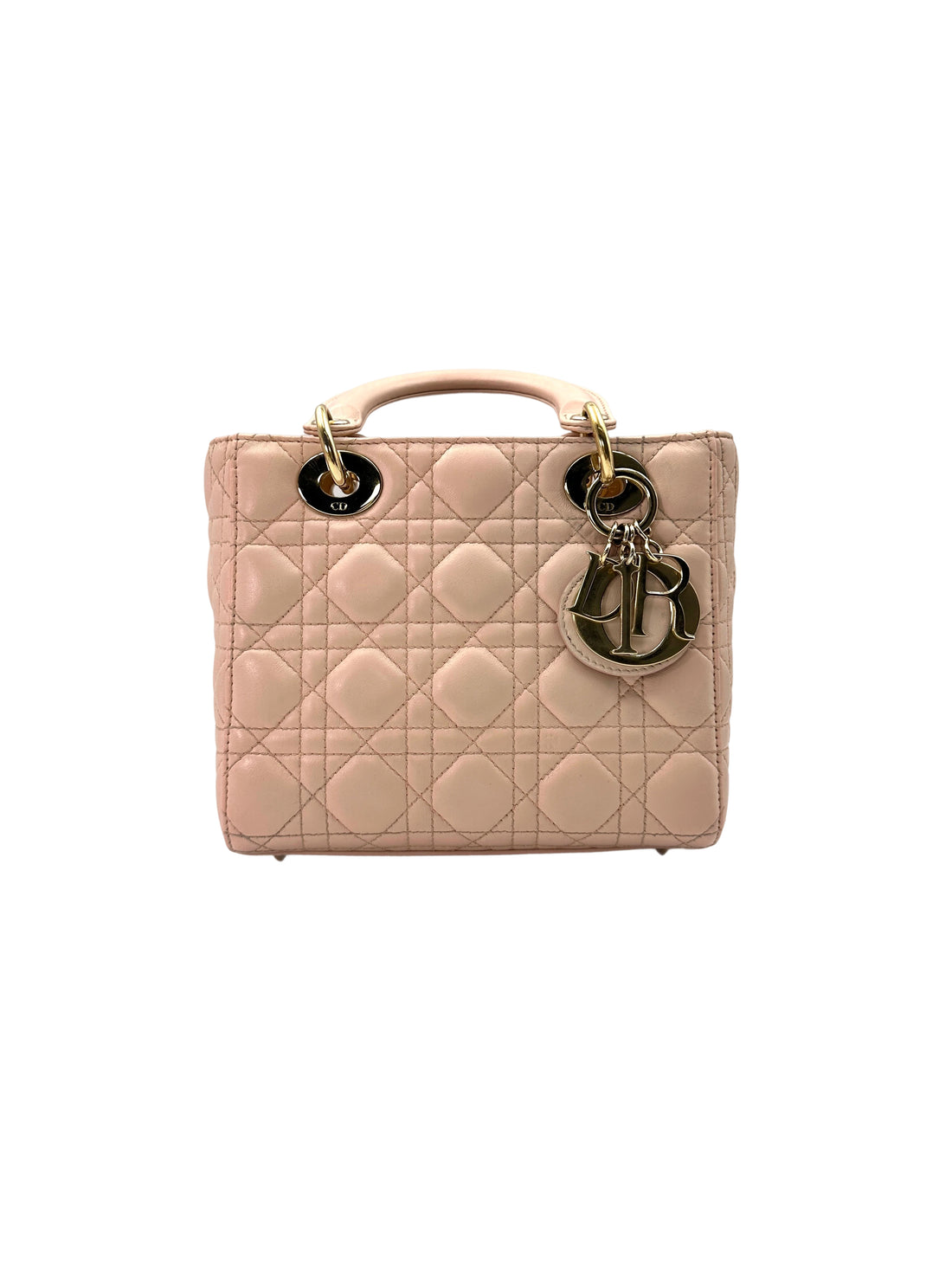 Christian Dior Lady Dior Pink Cannage Leather Handle Bag With Gold Charms DR578