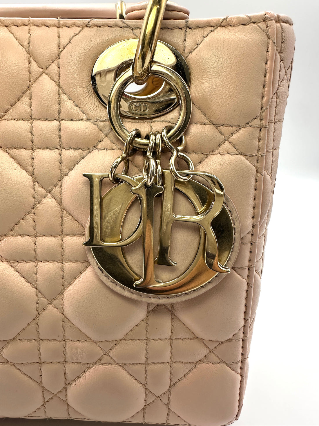 Christian Dior Lady Dior Pink Cannage Leather Handle Bag With Gold Charms DR578