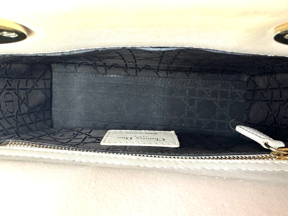 Christian Dior Lady Dior Pink Cannage Leather Handle Bag With Gold Charms DR578