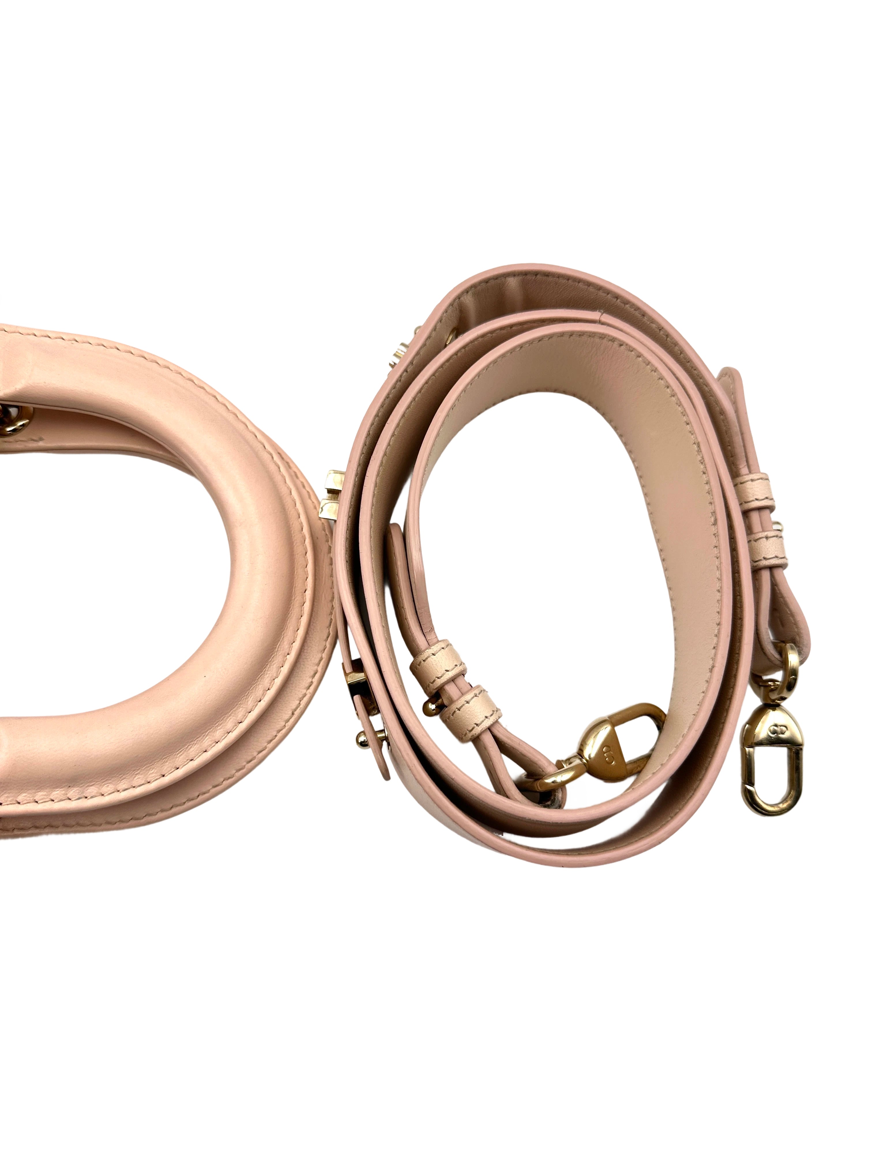 Christian Dior Lady Dior Pink Cannage Leather Handle Bag With Gold Charms DR578