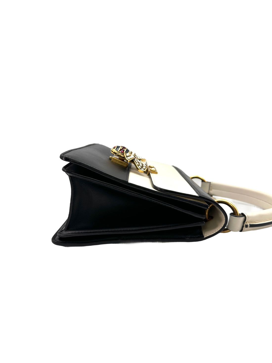 Gucci Queen Margaret Bee Black/White Leather Top Handle Bag GG773