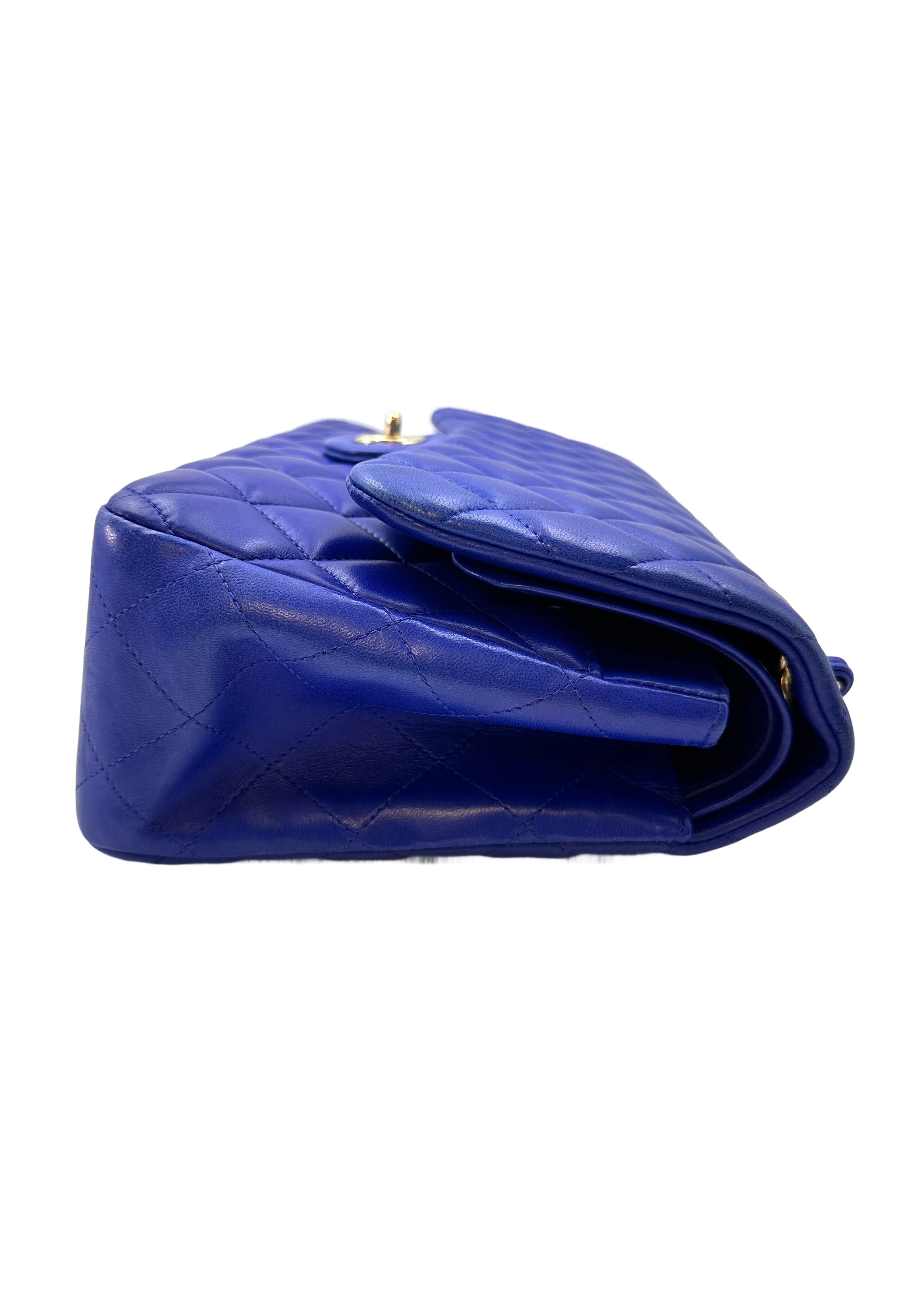 Chanel Classic Flap Blue Quilted Leather Jumbo Shoulder Bag With Gold Buckle(18***85) CC1594
