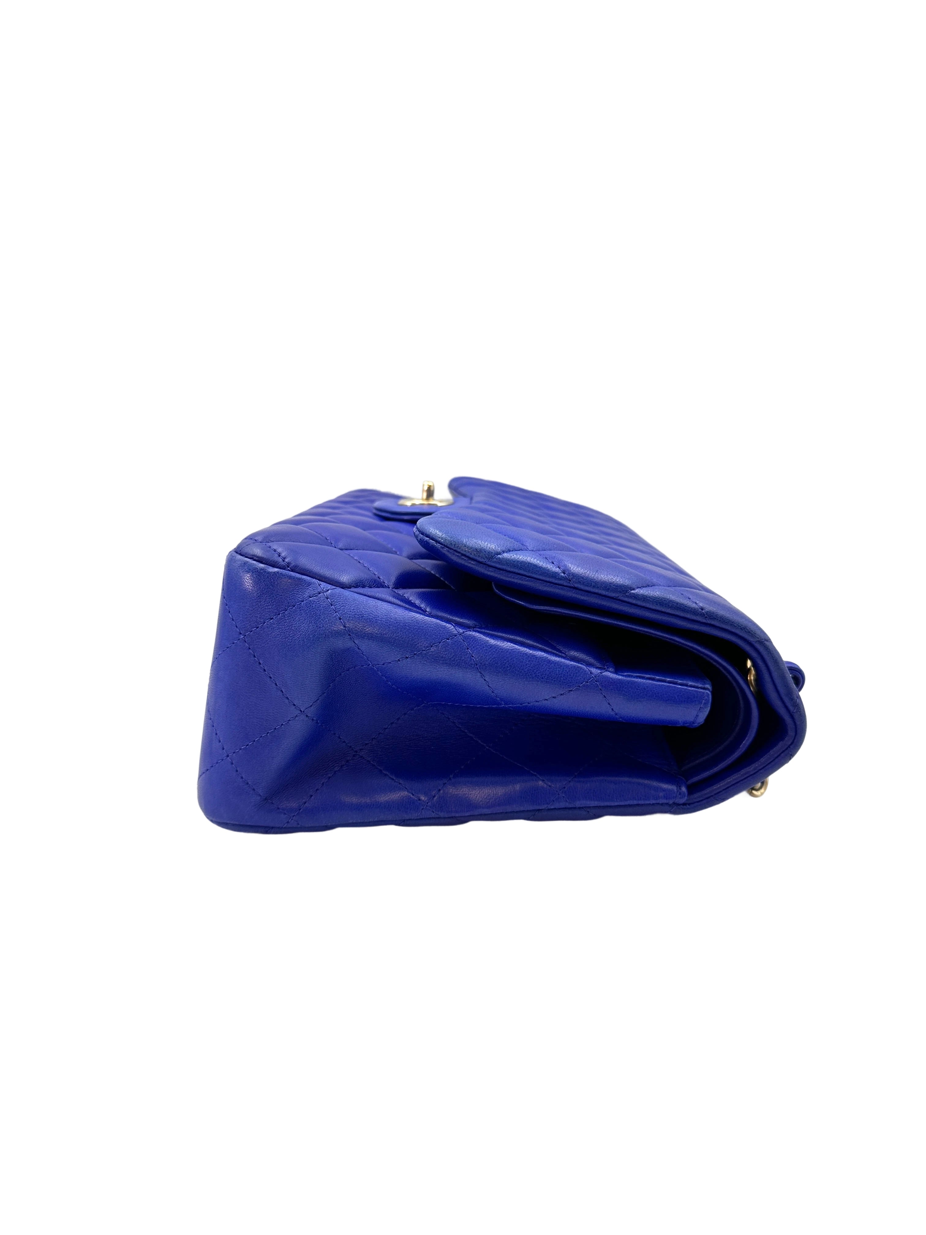 Chanel Classic Flap Blue Quilted Leather Jumbo Shoulder Bag With Gold Buckle(18***85) CC1594