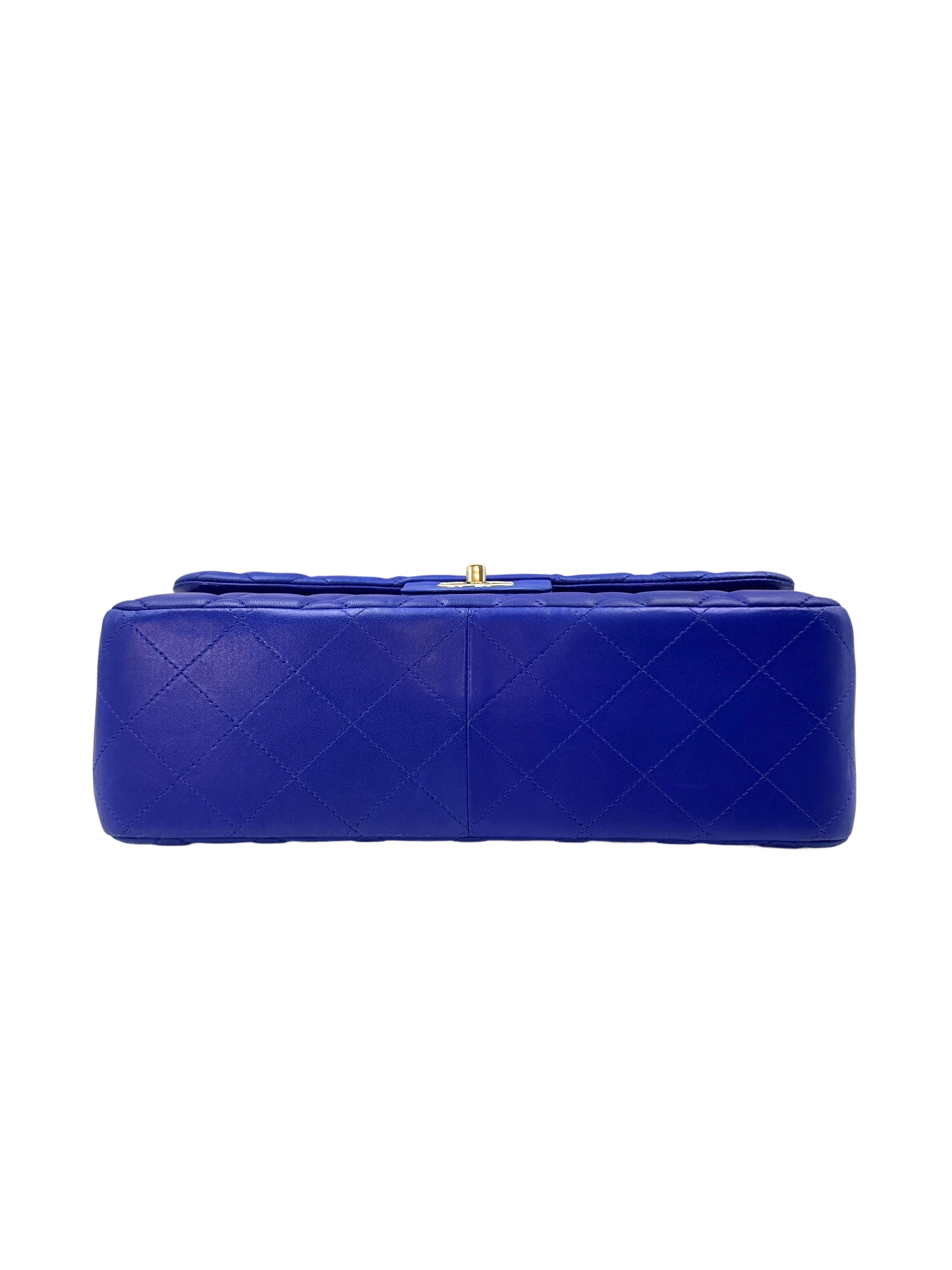 Chanel Classic Flap Blue Quilted Leather Jumbo Shoulder Bag With Gold Buckle(18***85) CC1594