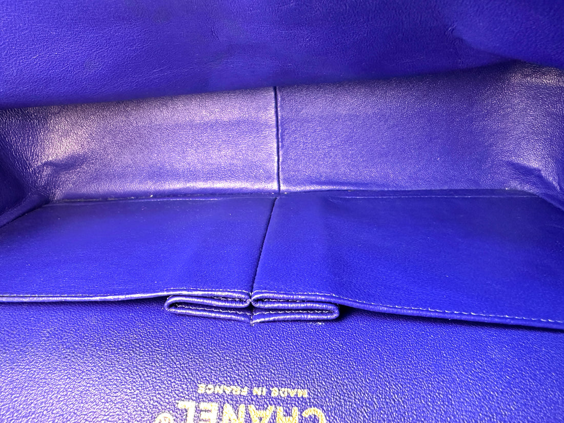 Chanel Classic Flap Blue Quilted Leather Jumbo Shoulder Bag With Gold Buckle(18***85) CC1594