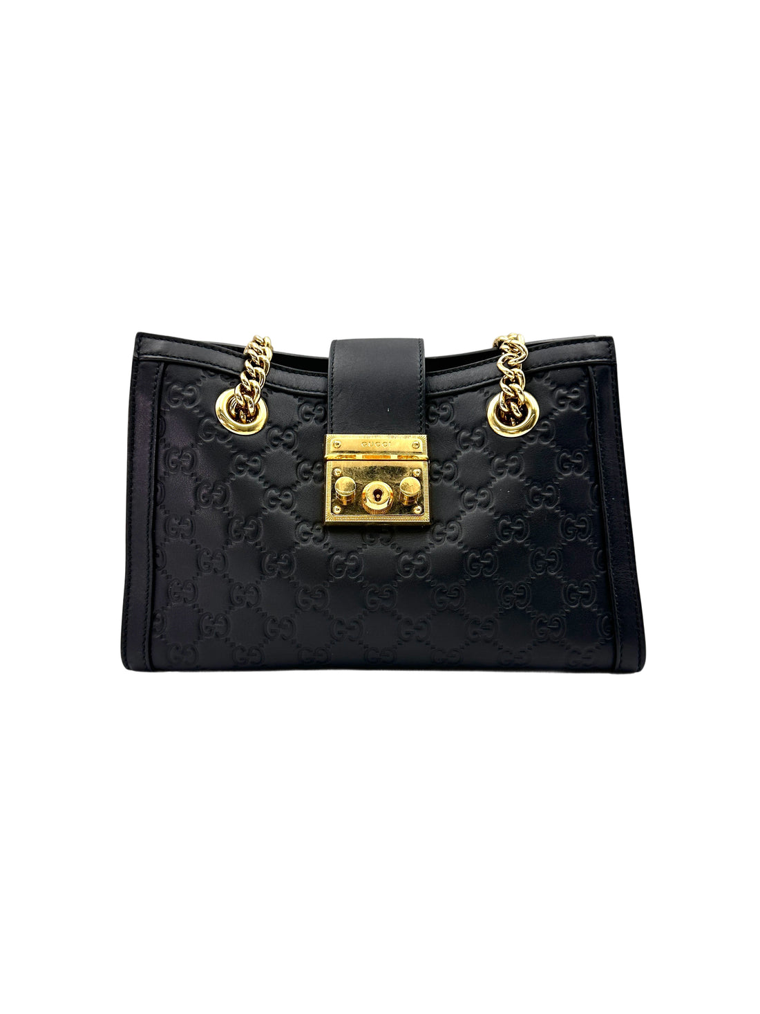 Gucci Padlock Black Guccissima Leather Chain Tote Bag GG772