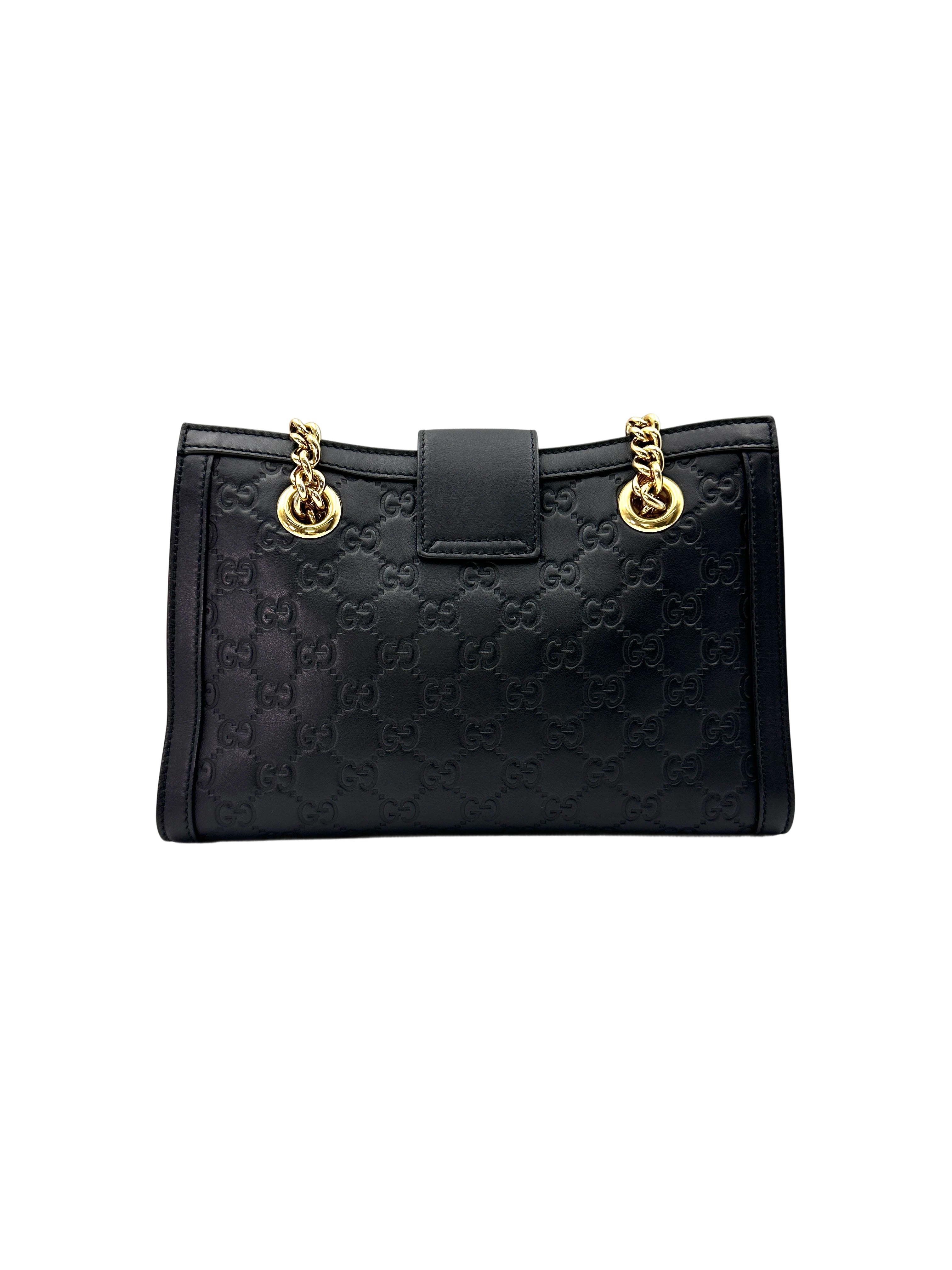 Gucci Padlock Black Guccissima Leather Chain Tote Bag GG772