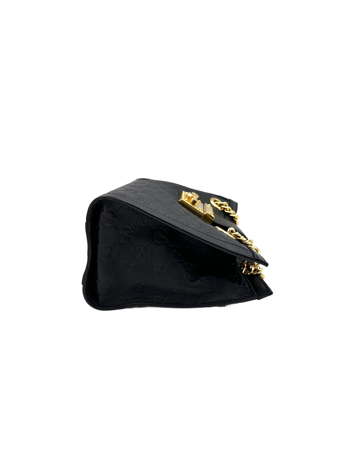 Gucci Padlock Black Guccissima Leather Chain Tote Bag GG772